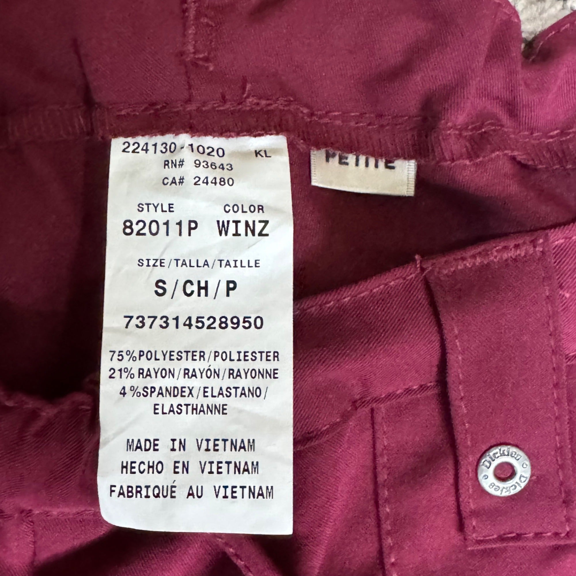Dickies Womens Burgundy Petite Small Scrub Pants S 4-Way Stretch Nursing NEW