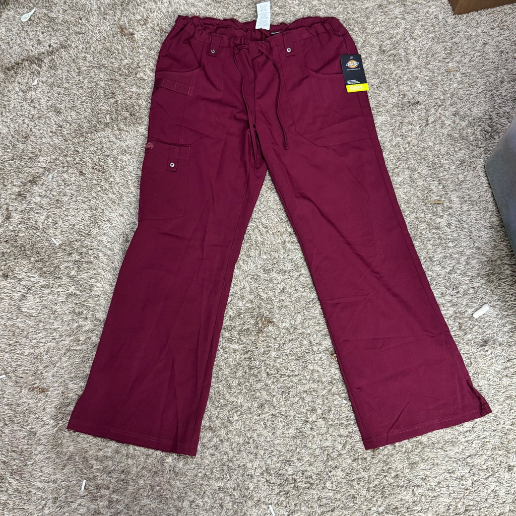Dickies Womens Burgundy Petite Small Scrub Pants S 4-Way Stretch Nursing NEW