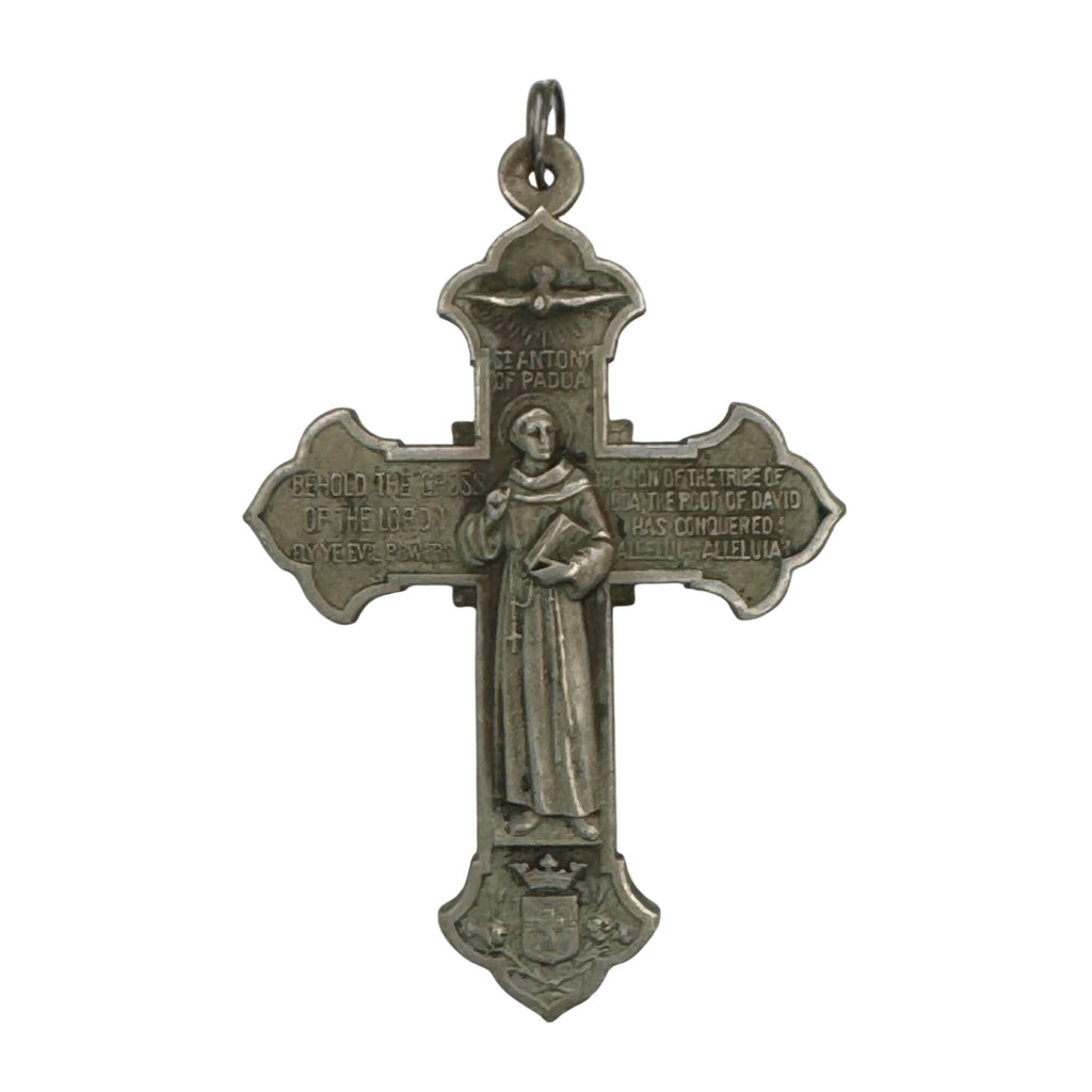 Vintage Sterling St. Anthony St. Francis Of Assisi Religious Cross Pendant 2.25"