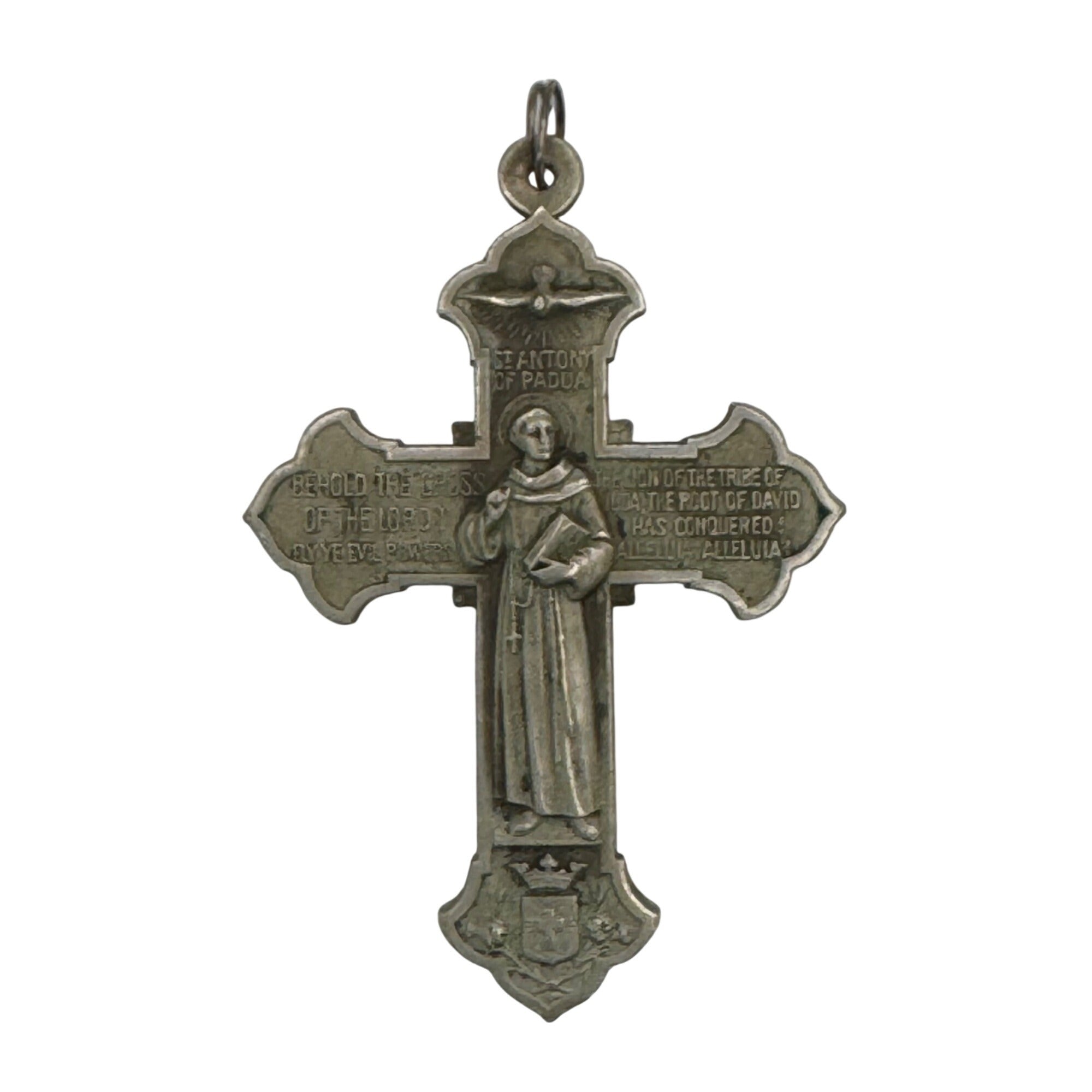 Vintage Sterling St. Anthony St. Francis Of Assisi Religious Cross Pendant 2.25"