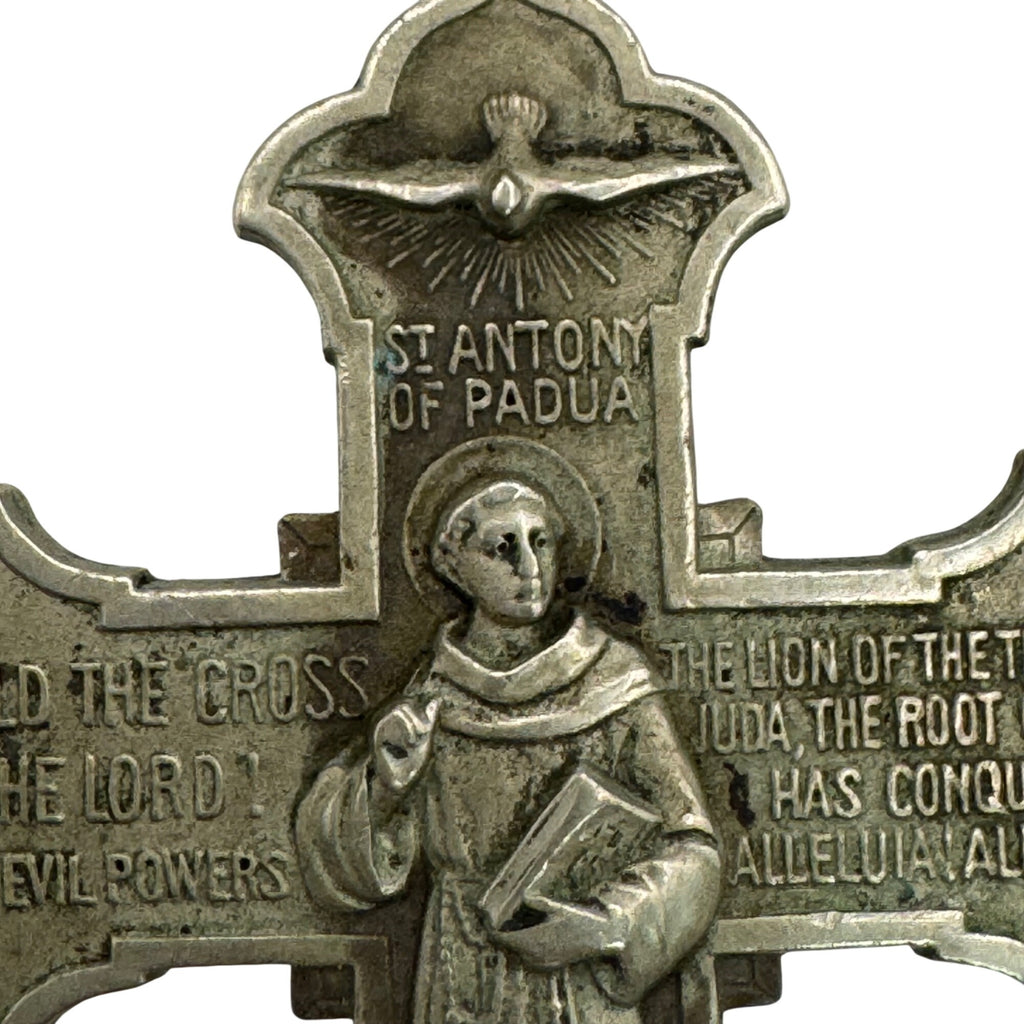 Vintage Sterling St. Anthony St. Francis Of Assisi Religious Cross Pendant 2.25"
