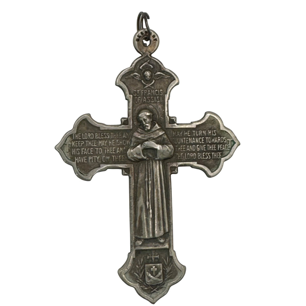 Vintage Sterling St. Anthony St. Francis Of Assisi Religious Cross Pendant 2.25"