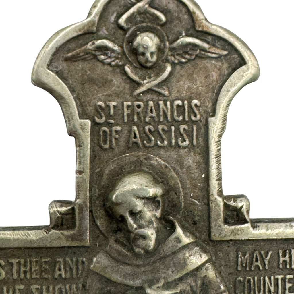 Vintage Sterling St. Anthony St. Francis Of Assisi Religious Cross Pendant 2.25"
