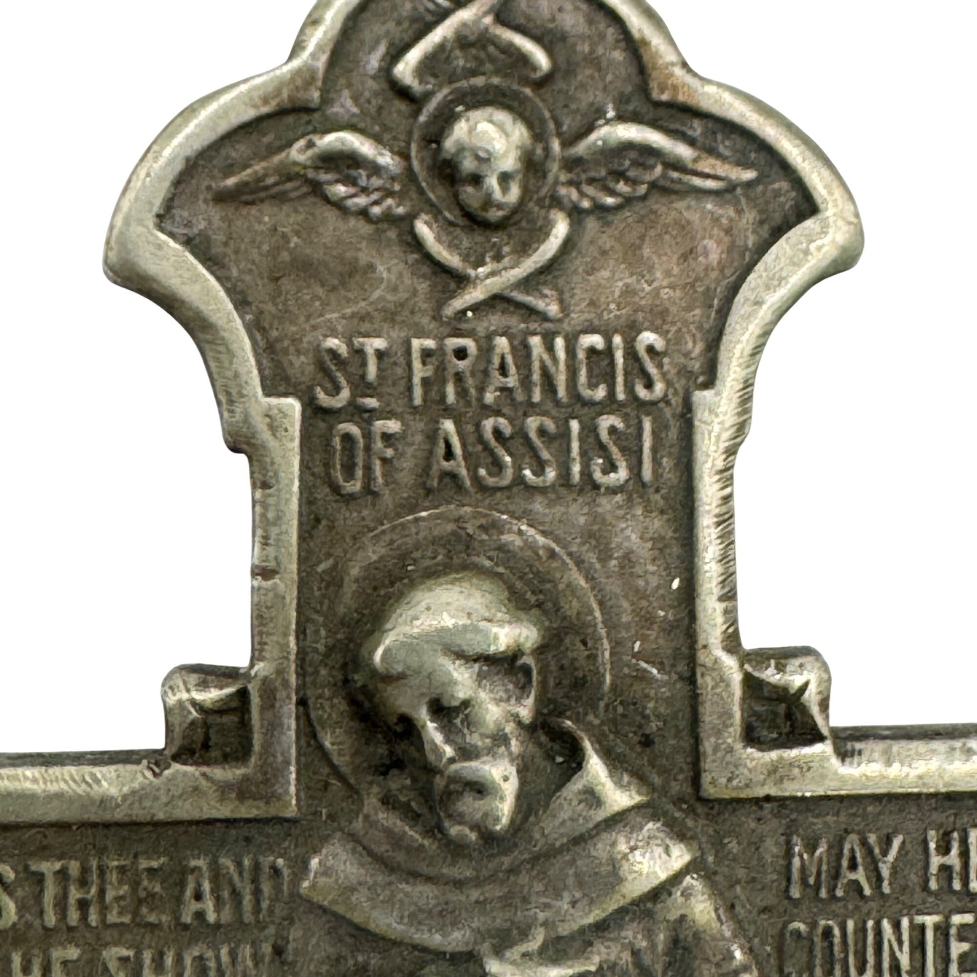 Vintage Sterling St. Anthony St. Francis Of Assisi Religious Cross Pendant 2.25"