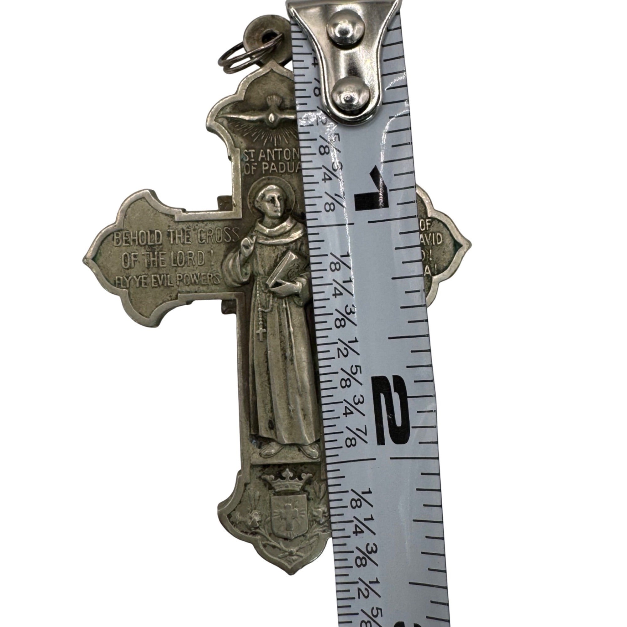 Vintage Sterling St. Anthony St. Francis Of Assisi Religious Cross Pendant 2.25"
