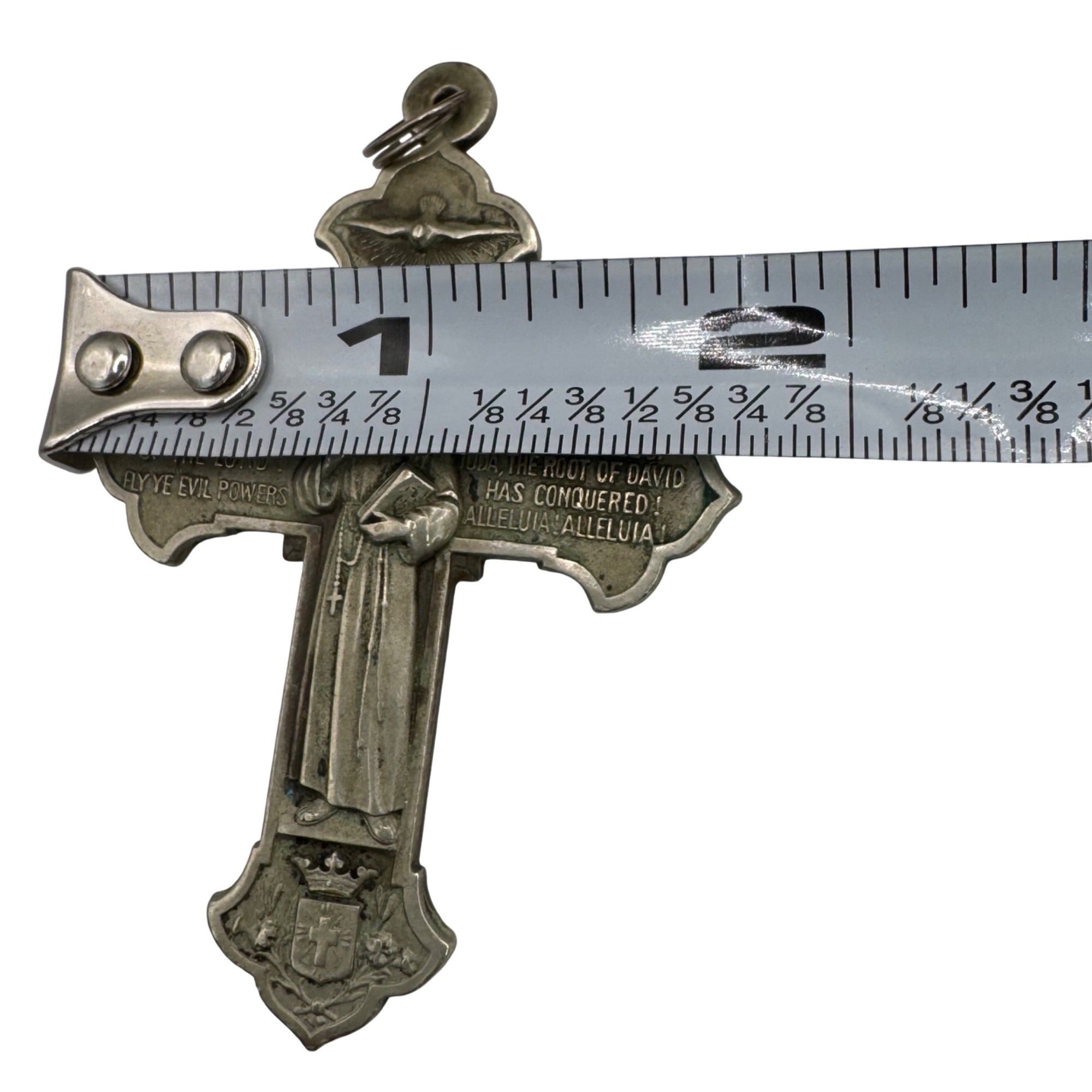 Vintage Sterling St. Anthony St. Francis Of Assisi Religious Cross Pendant 2.25"