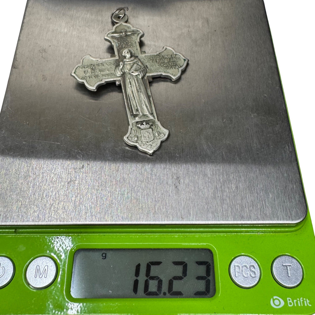Vintage Sterling St. Anthony St. Francis Of Assisi Religious Cross Pendant 2.25"
