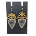 Vintage GWS Glass Works Studios Brass Teardrop Dangle Earrings Ornate Scroll
