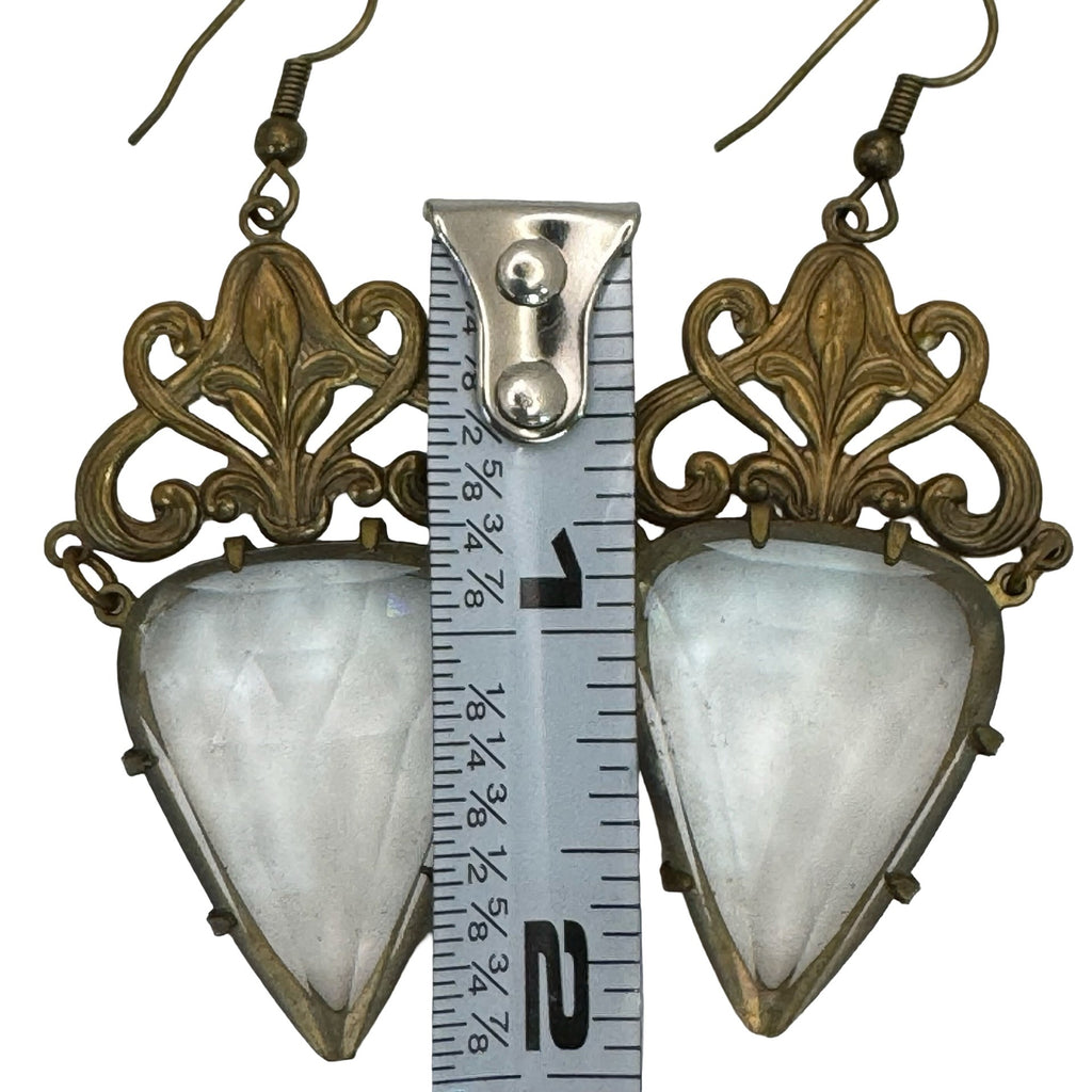 Vintage GWS Glass Works Studios Brass Teardrop Dangle Earrings Ornate Scroll