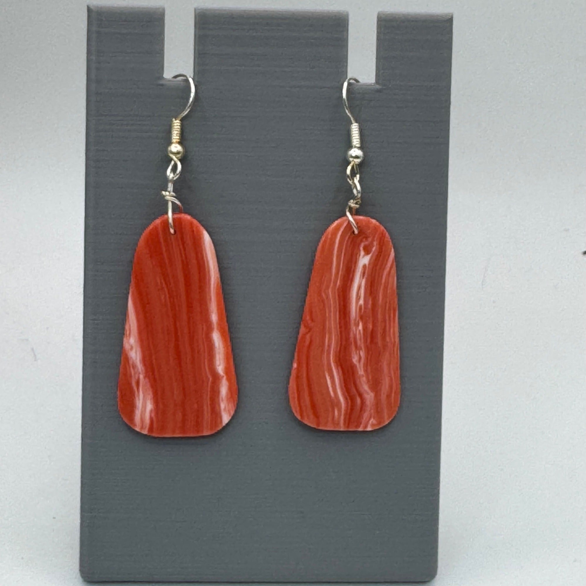 Vtg Sponge Coral Slab Red Orange Swirled Dangle Earrings Handmade 1.5" Southwest