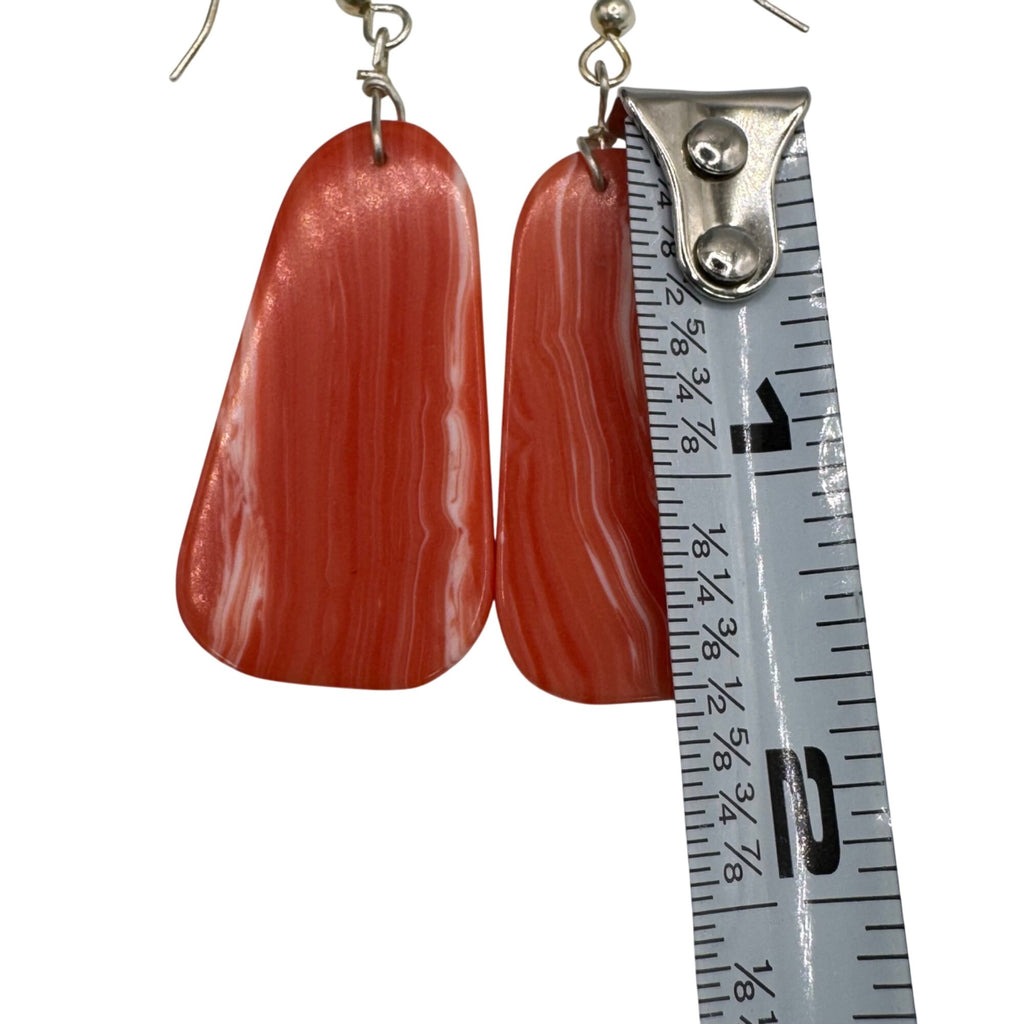 Vtg Sponge Coral Slab Red Orange Swirled Dangle Earrings Handmade 1.5" Southwest