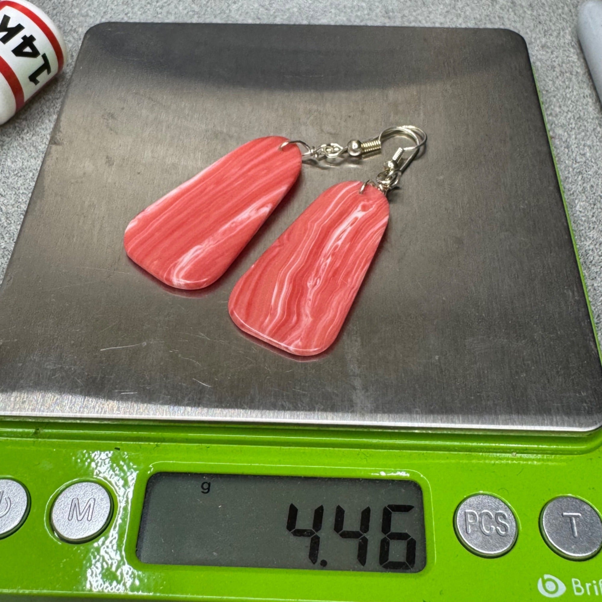 Vtg Sponge Coral Slab Red Orange Swirled Dangle Earrings Handmade 1.5" Southwest