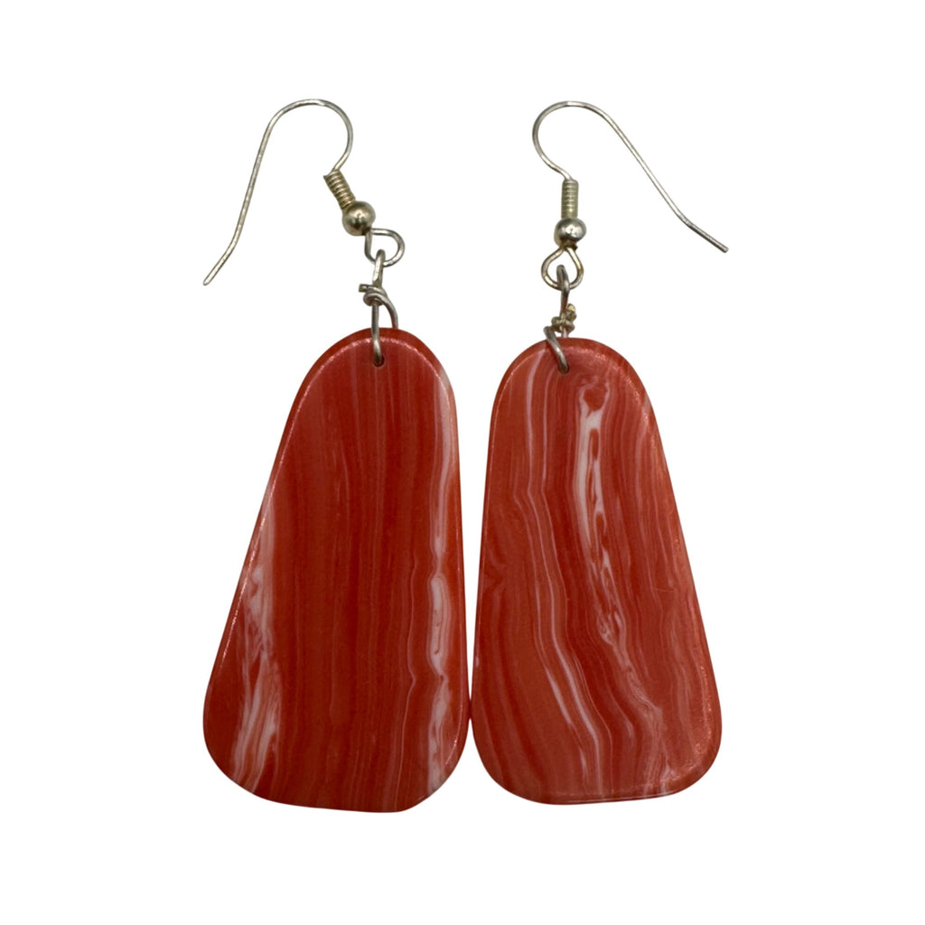 Vtg Sponge Coral Slab Red Orange Swirled Dangle Earrings Handmade 1.5" Southwest