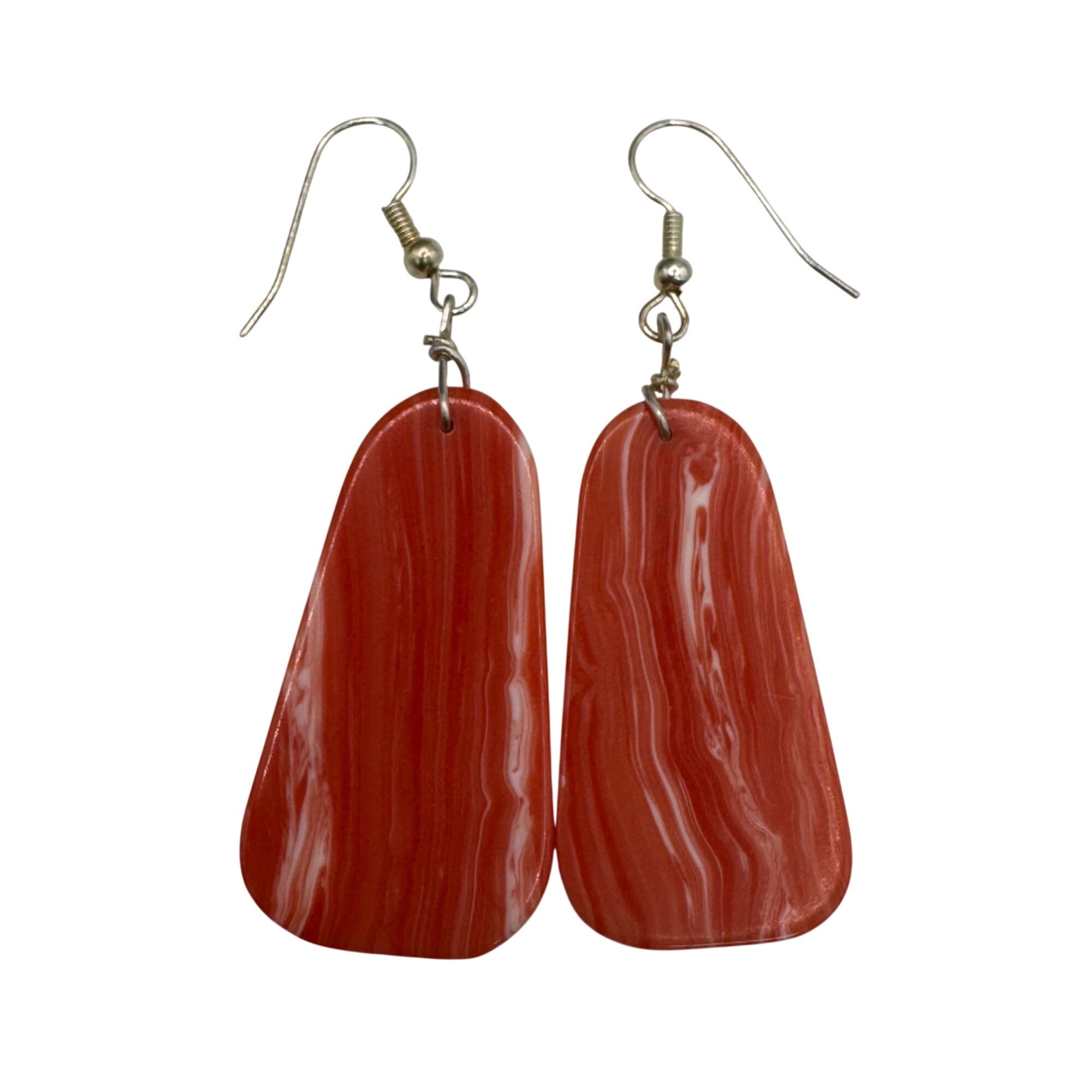 Vtg Sponge Coral Slab Red Orange Swirled Dangle Earrings Handmade 1.5" Southwest