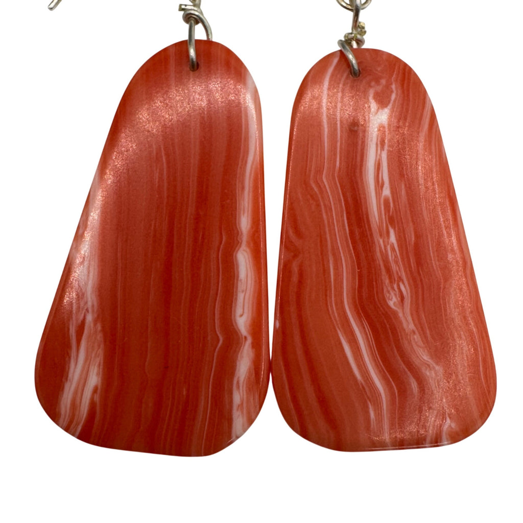 Vtg Sponge Coral Slab Red Orange Swirled Dangle Earrings Handmade 1.5" Southwest