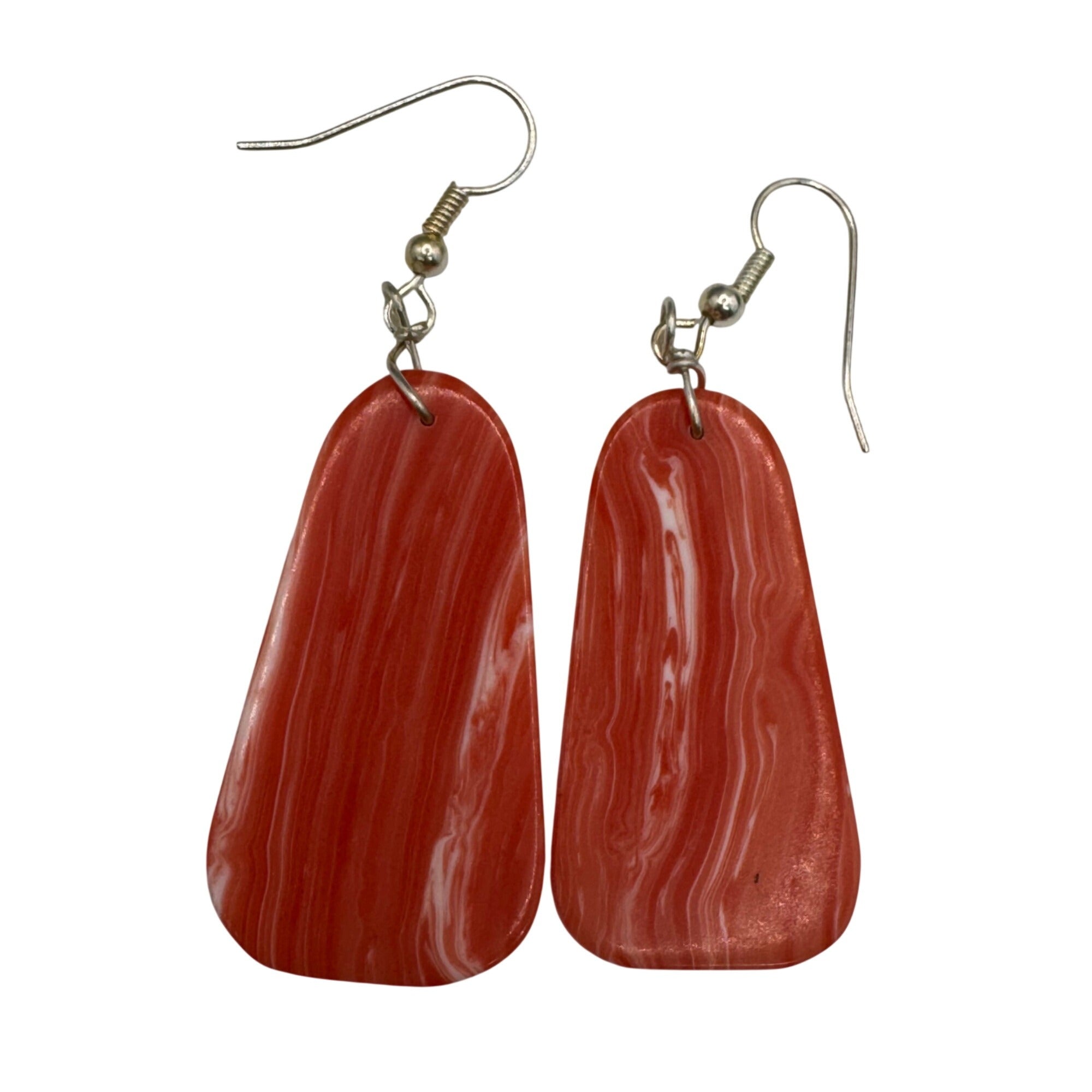 Vtg Sponge Coral Slab Red Orange Swirled Dangle Earrings Handmade 1.5" Southwest