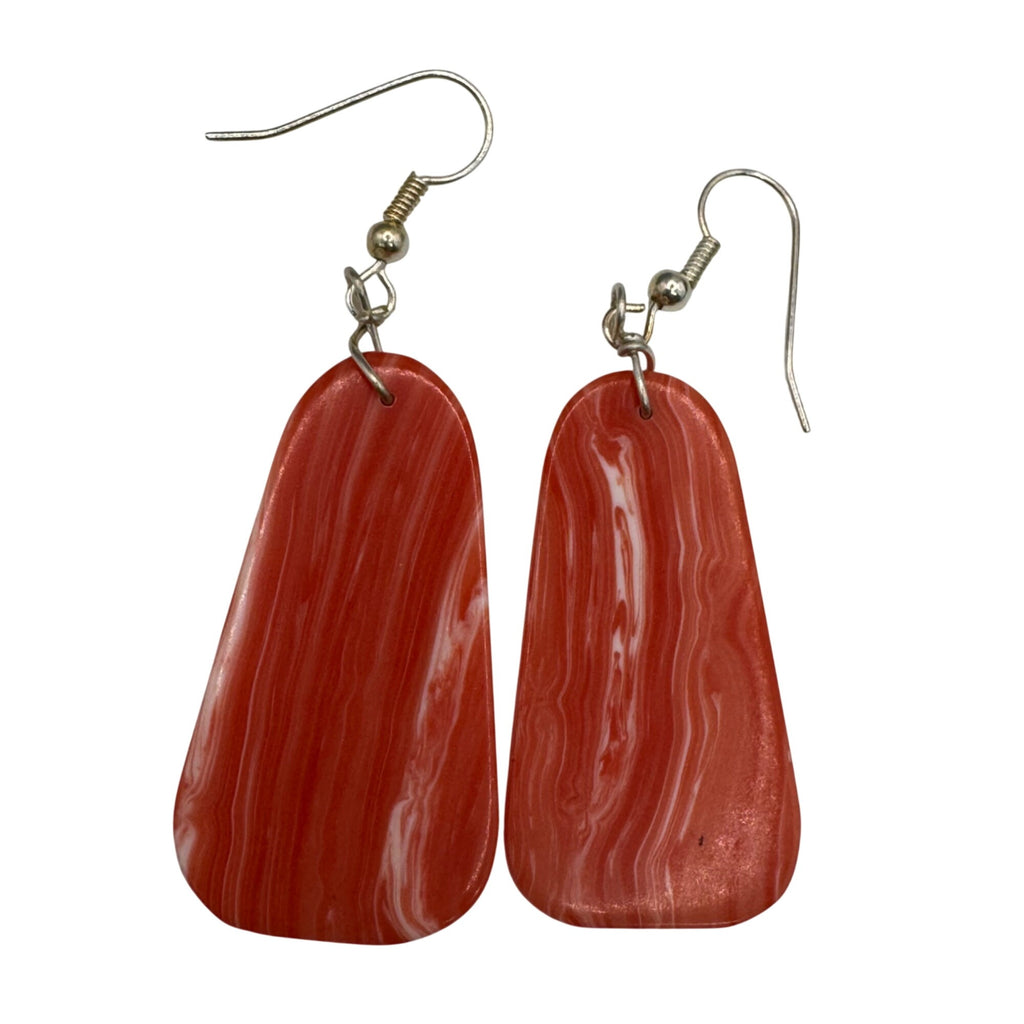 Vtg Sponge Coral Slab Red Orange Swirled Dangle Earrings Handmade 1.5" Southwest