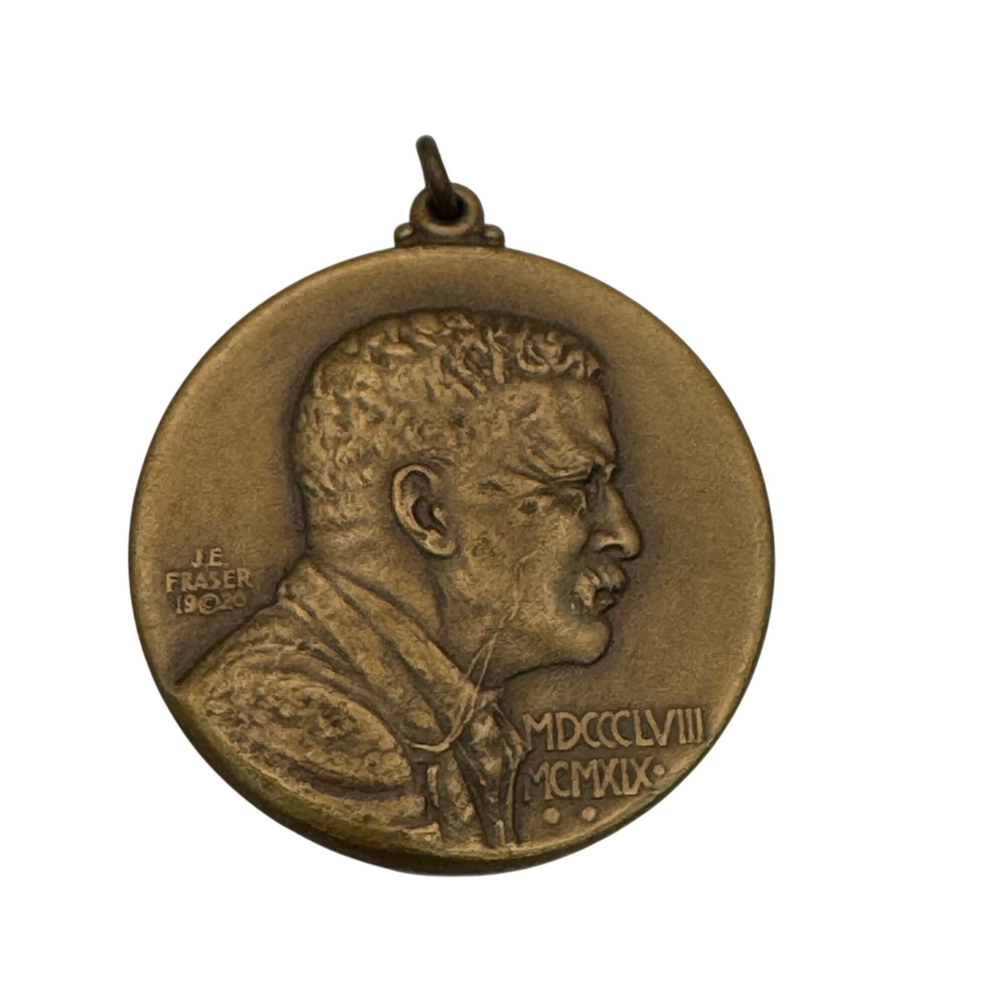 Antique 1920 J.E. Fraser Bronze Medal Theodore Roosevelt Commemorative Pendant