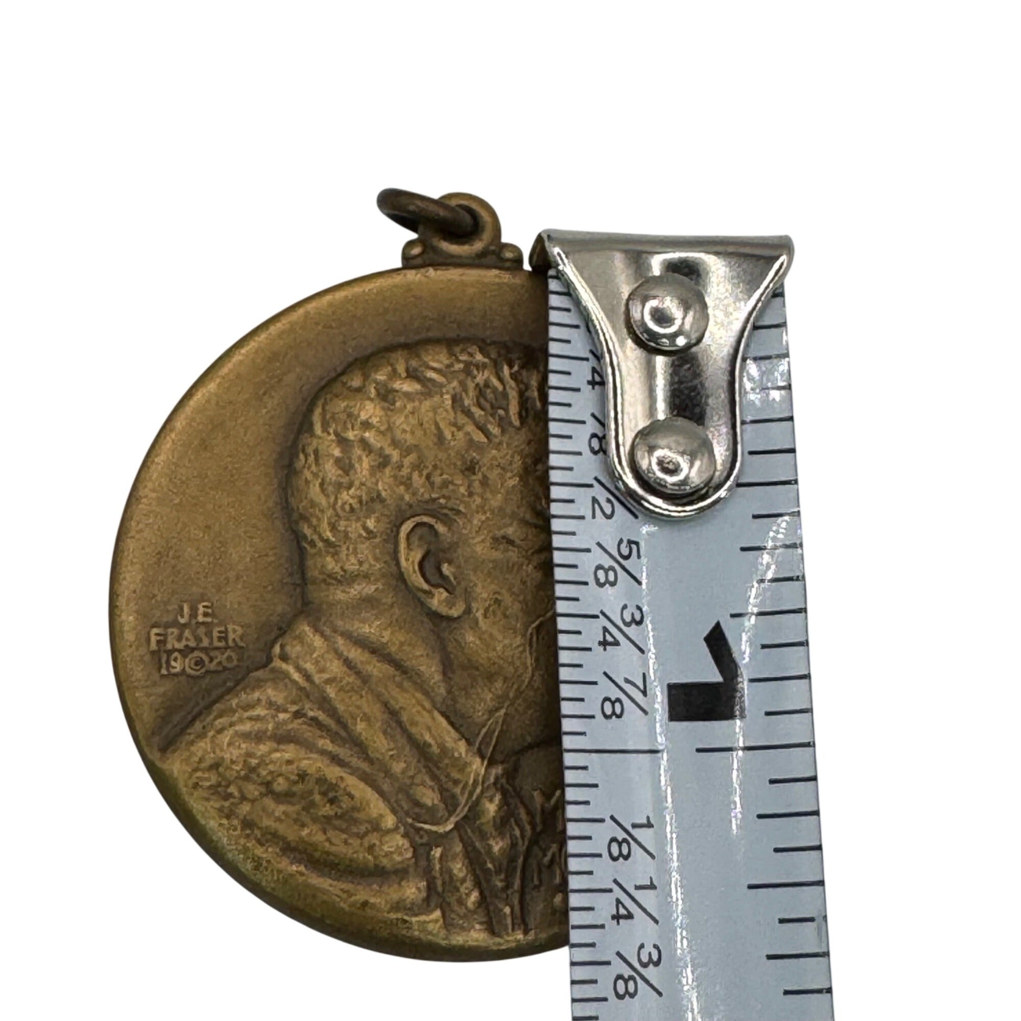 Antique 1920 J.E. Fraser Bronze Medal Theodore Roosevelt Commemorative Pendant