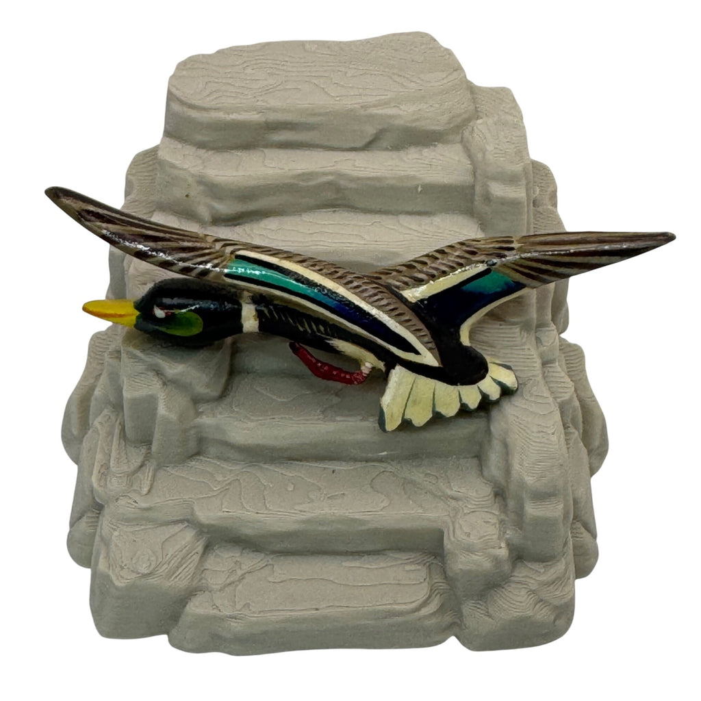 Hand Carved Painted Mallard Duck Pin Brooch Wooden Vintage 3.5" Hunter Gift Vtg