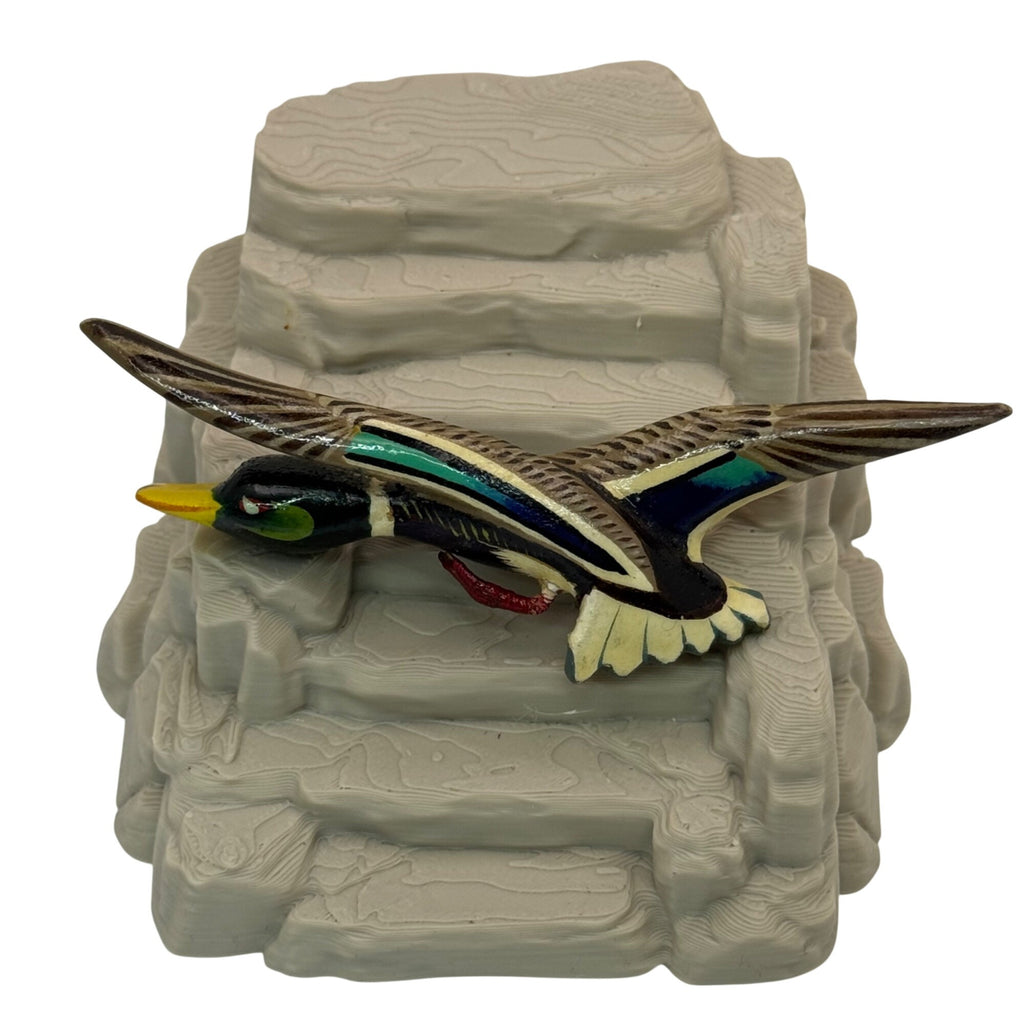 Hand Carved Painted Mallard Duck Pin Brooch Wooden Vintage 3.5" Hunter Gift Vtg