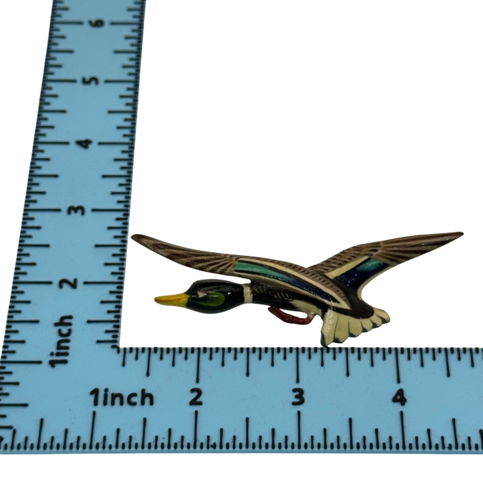 Hand Carved Painted Mallard Duck Pin Brooch Wooden Vintage 3.5" Hunter Gift Vtg