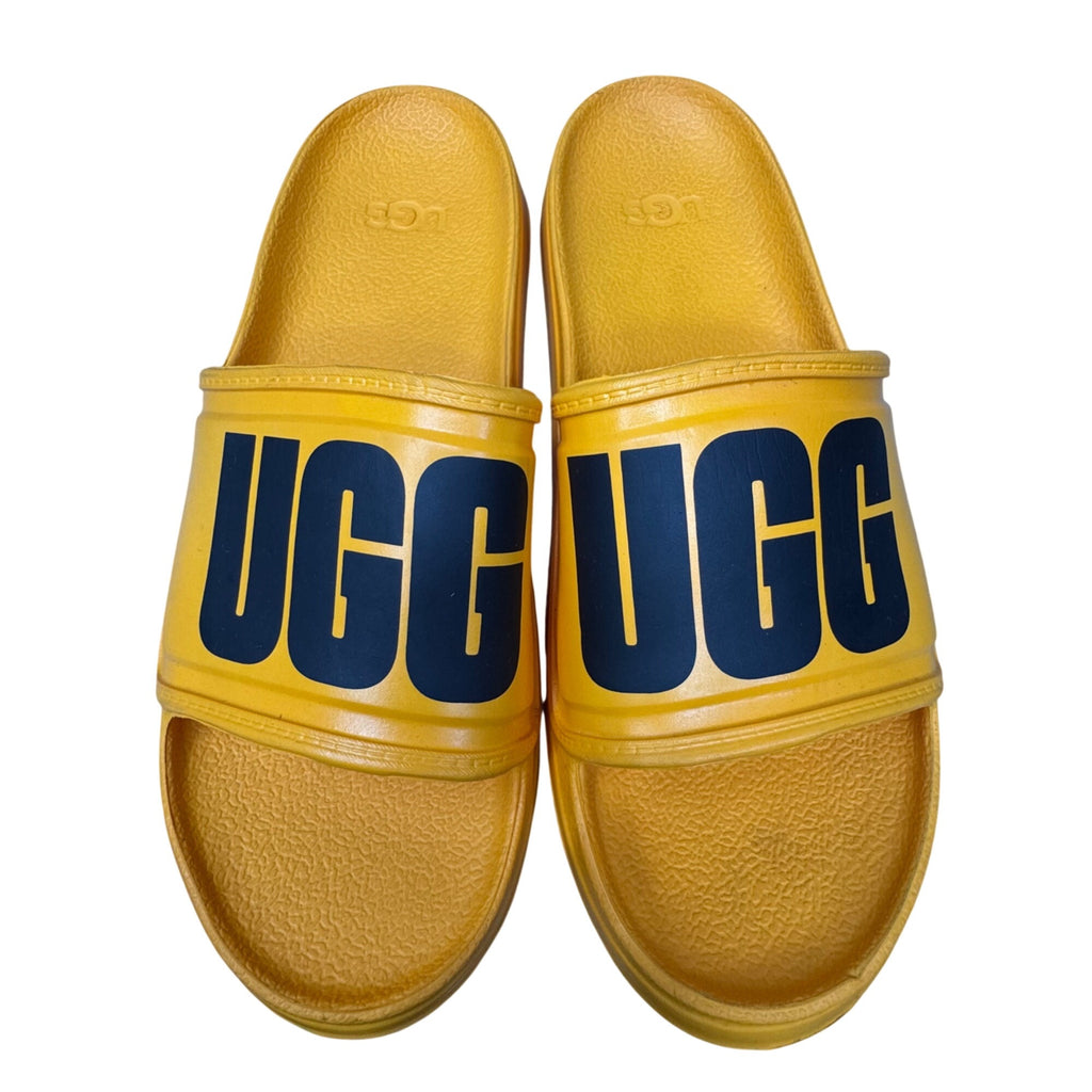 UGG Wilcox Yellow Logo Slides Sandals Lightweight Slip-On Casual Summer Size 12