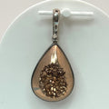 Sterling Gold Druzy Silver Teardrop Pendant Gemstone Inlay 925 Stamped 2"