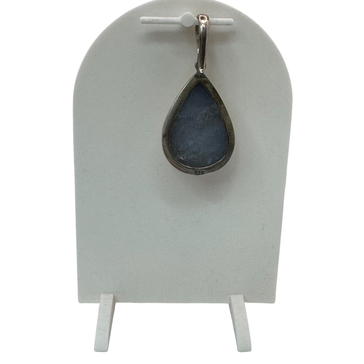Sterling Gold Druzy Silver Teardrop Pendant Gemstone Inlay 925 Stamped 2"