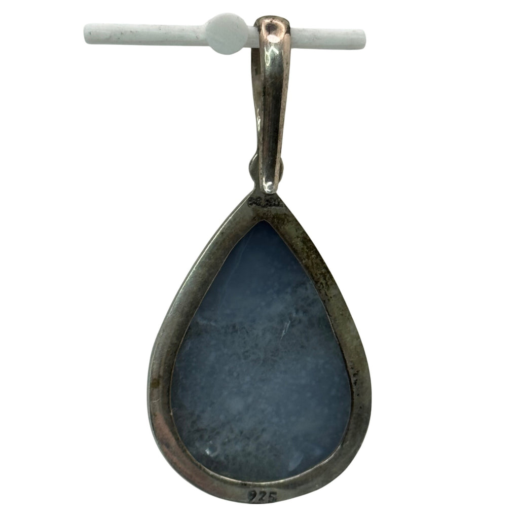 Sterling Gold Druzy Silver Teardrop Pendant Gemstone Inlay 925 Stamped 2"