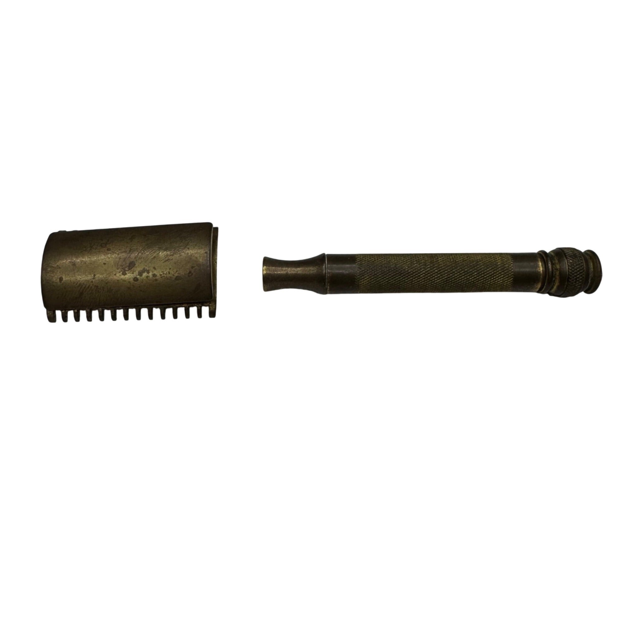 Vtg 1920's Gillette Old Safety Razor Open Comb Brass Ball End Gold Tone Original