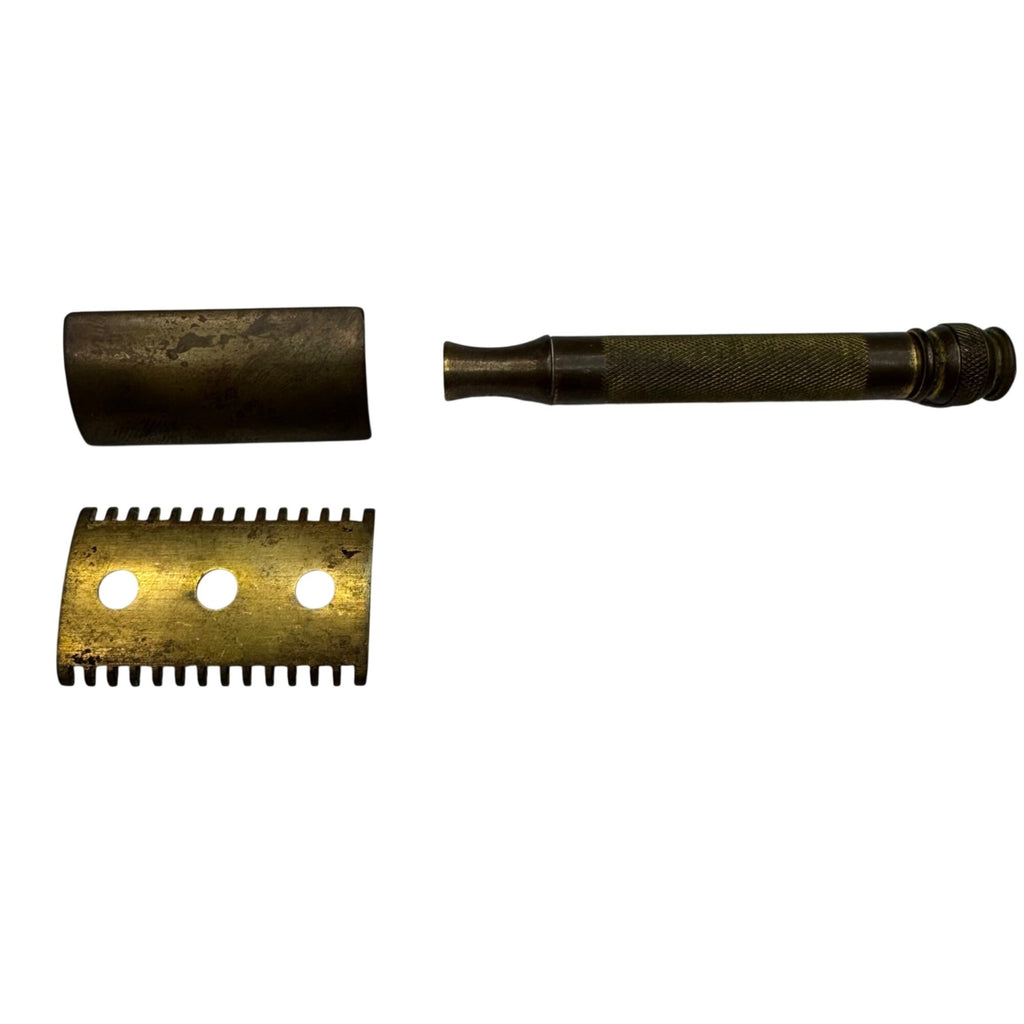 Vtg 1920's Gillette Old Safety Razor Open Comb Brass Ball End Gold Tone Original