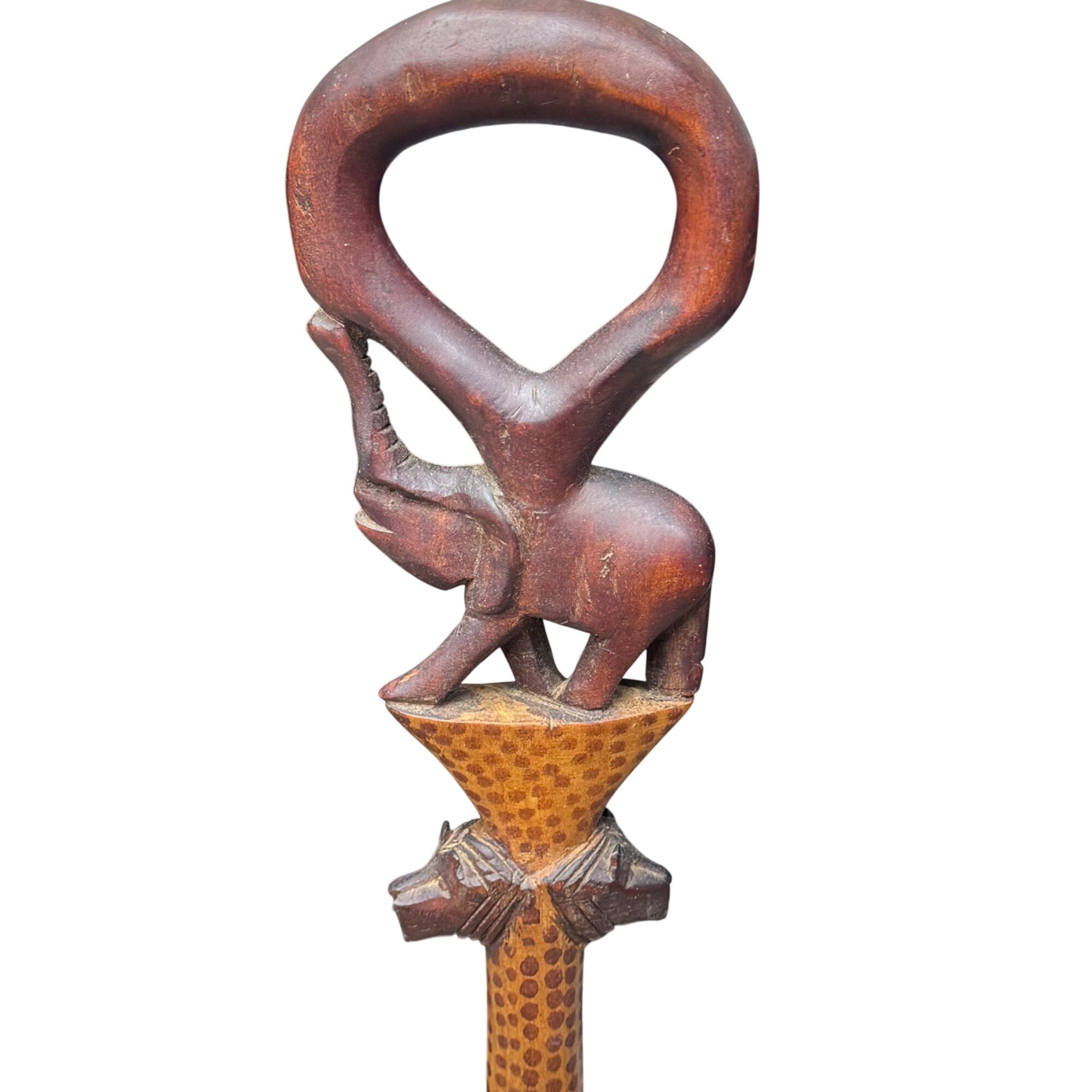 Vintage Hand-Carved Wooden Elephant Safari Walking Stick Cane African Wood 36"