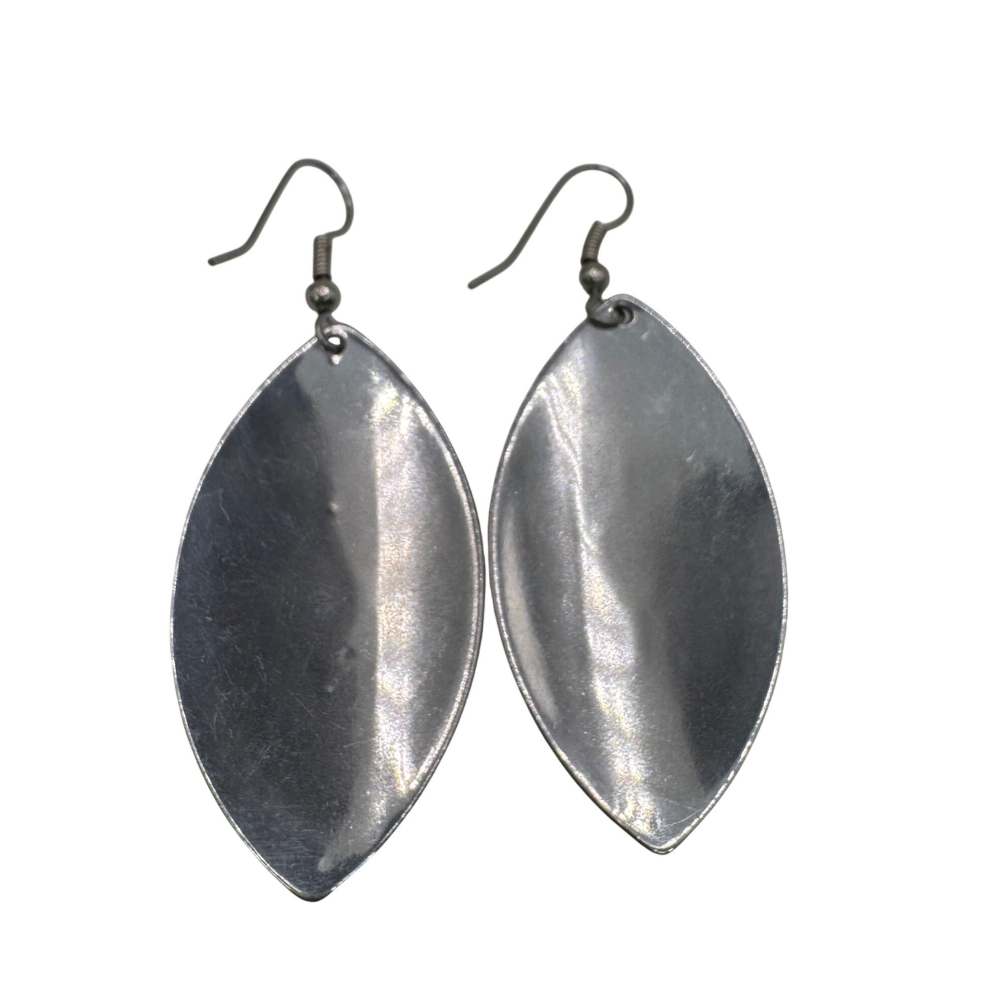 Large Stering Silver Oval Drop Earrings Engraved Tribal Patterns Vintage Estate