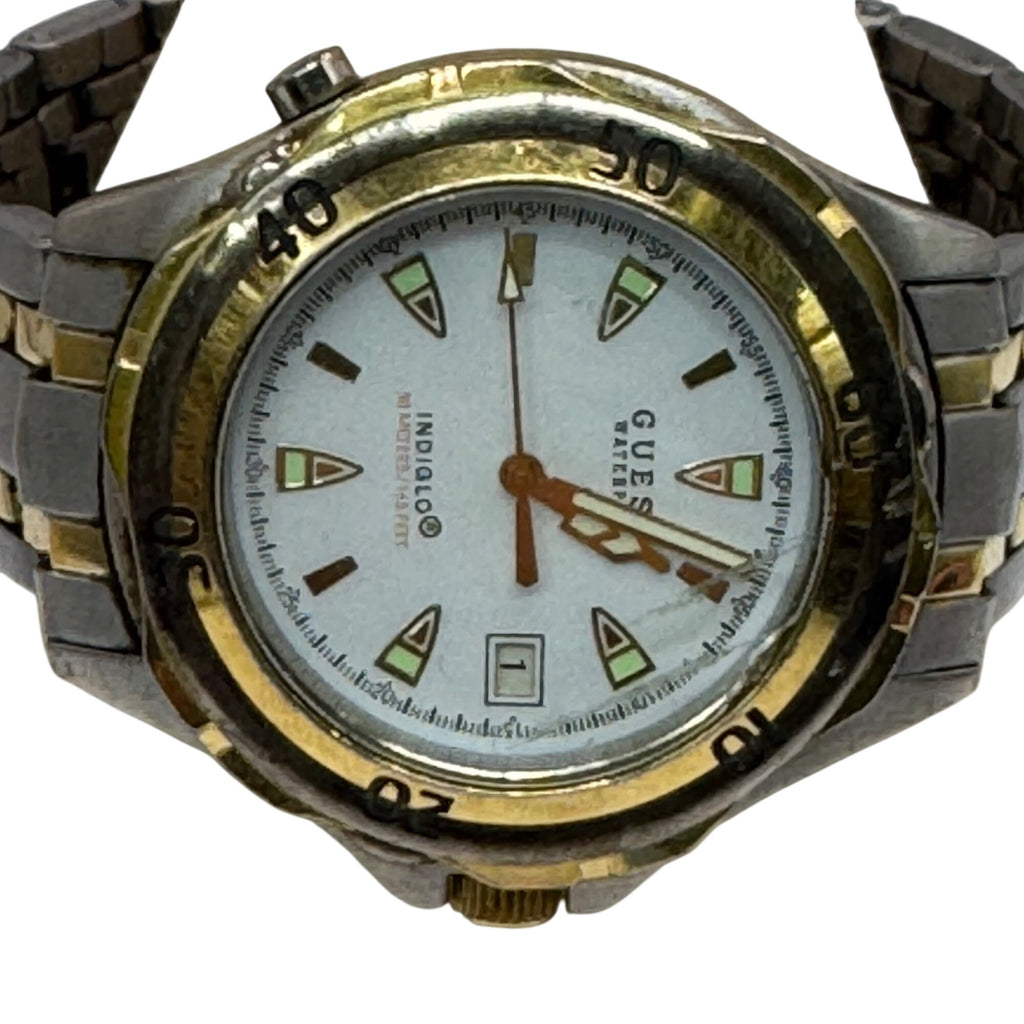 Guess Waterpro Two-Tone Mens Watch Quartz Stainless Steel White Dial Date 50M