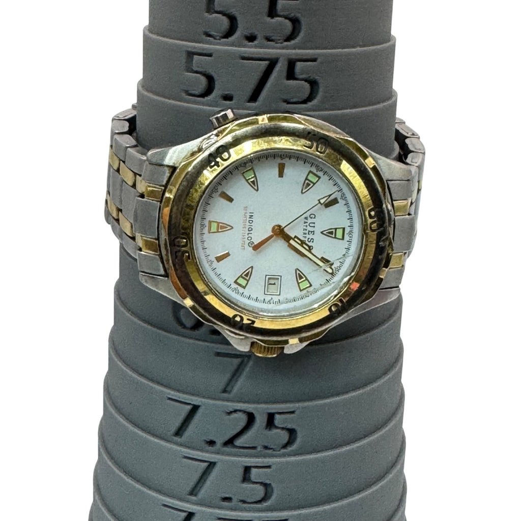 Guess Waterpro Two-Tone Mens Watch Quartz Stainless Steel White Dial Date 50M