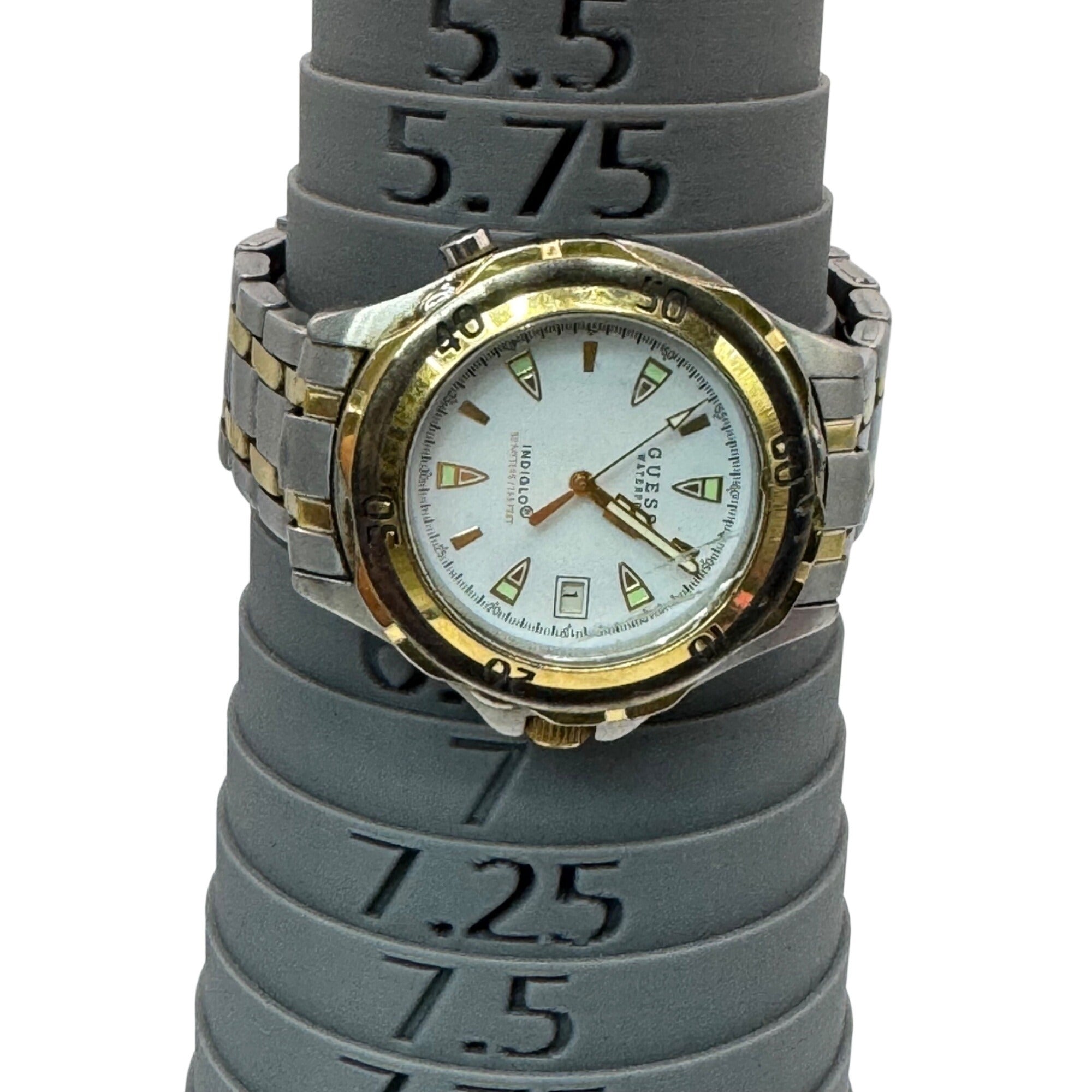 Guess Waterpro Two-Tone Mens Watch Quartz Stainless Steel White Dial Date 50M