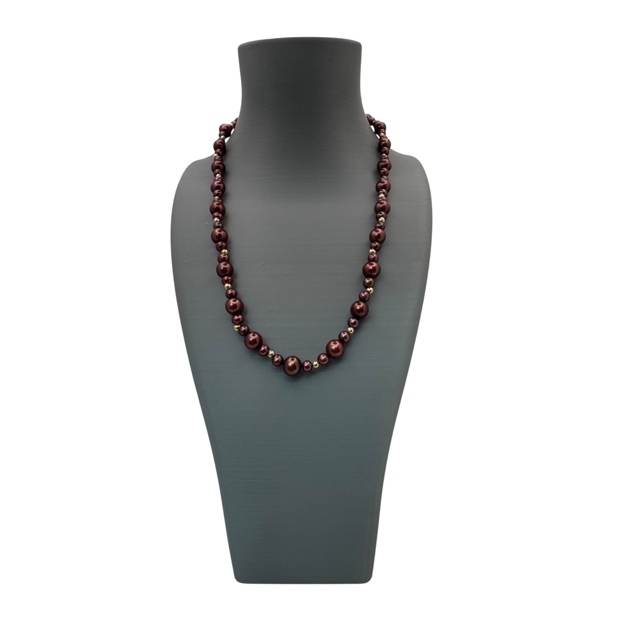14K Gold Clasp Burgundy Chocolate Pearl Necklace Bracelet & Earrings Jewelry Set