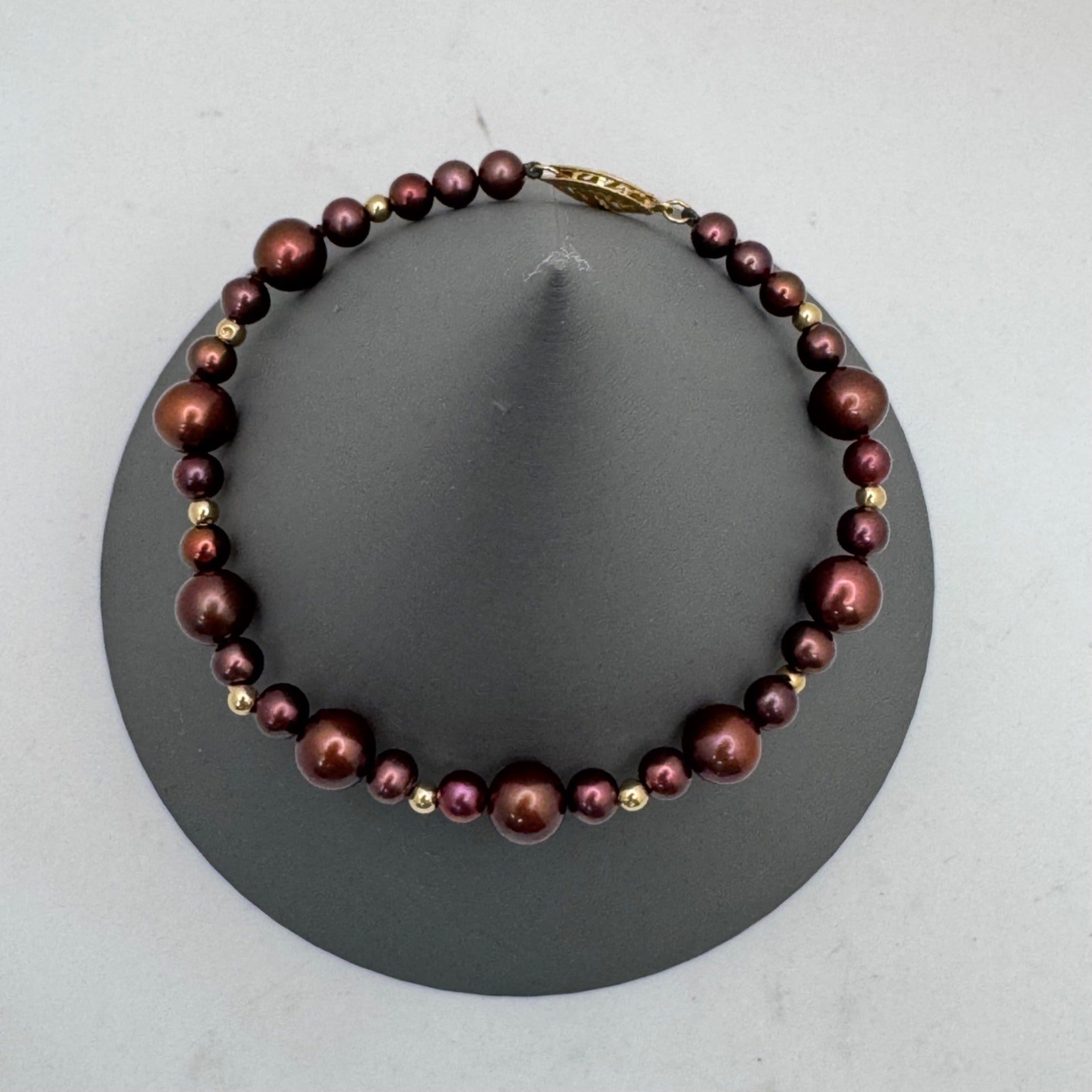 14K Gold Clasp Burgundy Chocolate Pearl Necklace Bracelet & Earrings Jewelry Set