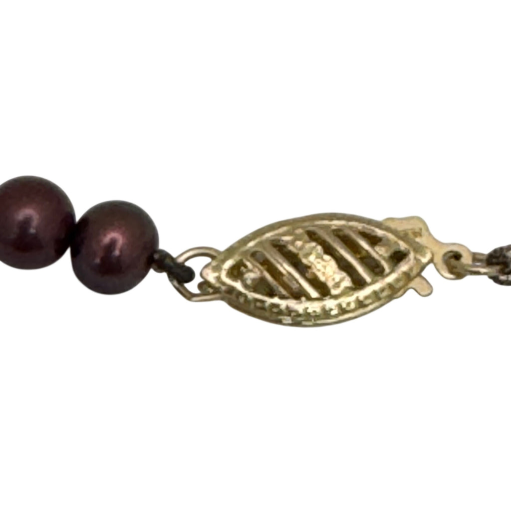 14K Gold Clasp Burgundy Chocolate Pearl Necklace Bracelet & Earrings Jewelry Set