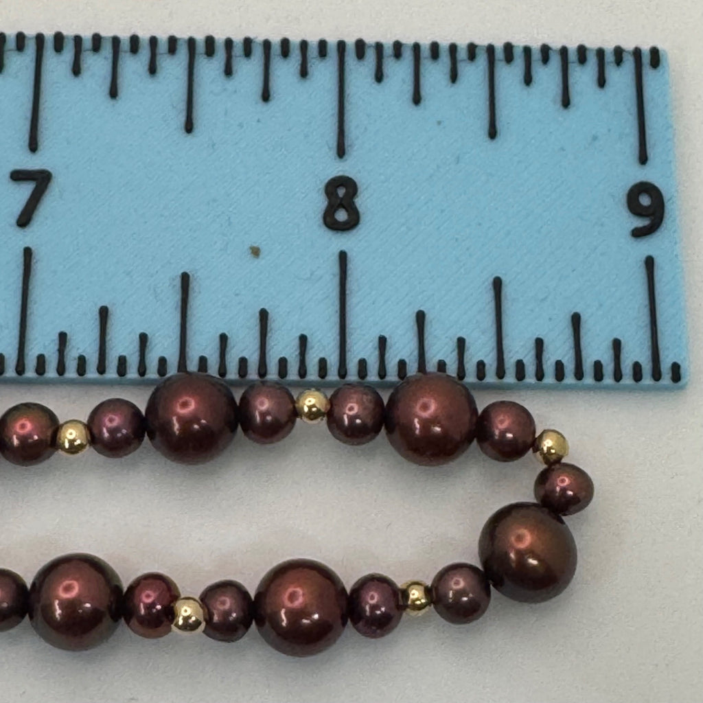 14K Gold Clasp Burgundy Chocolate Pearl Necklace Bracelet & Earrings Jewelry Set