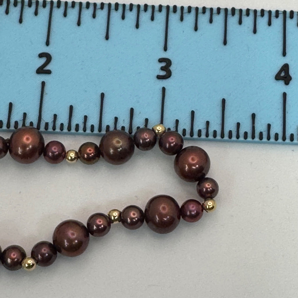 14K Gold Clasp Burgundy Chocolate Pearl Necklace Bracelet & Earrings Jewelry Set