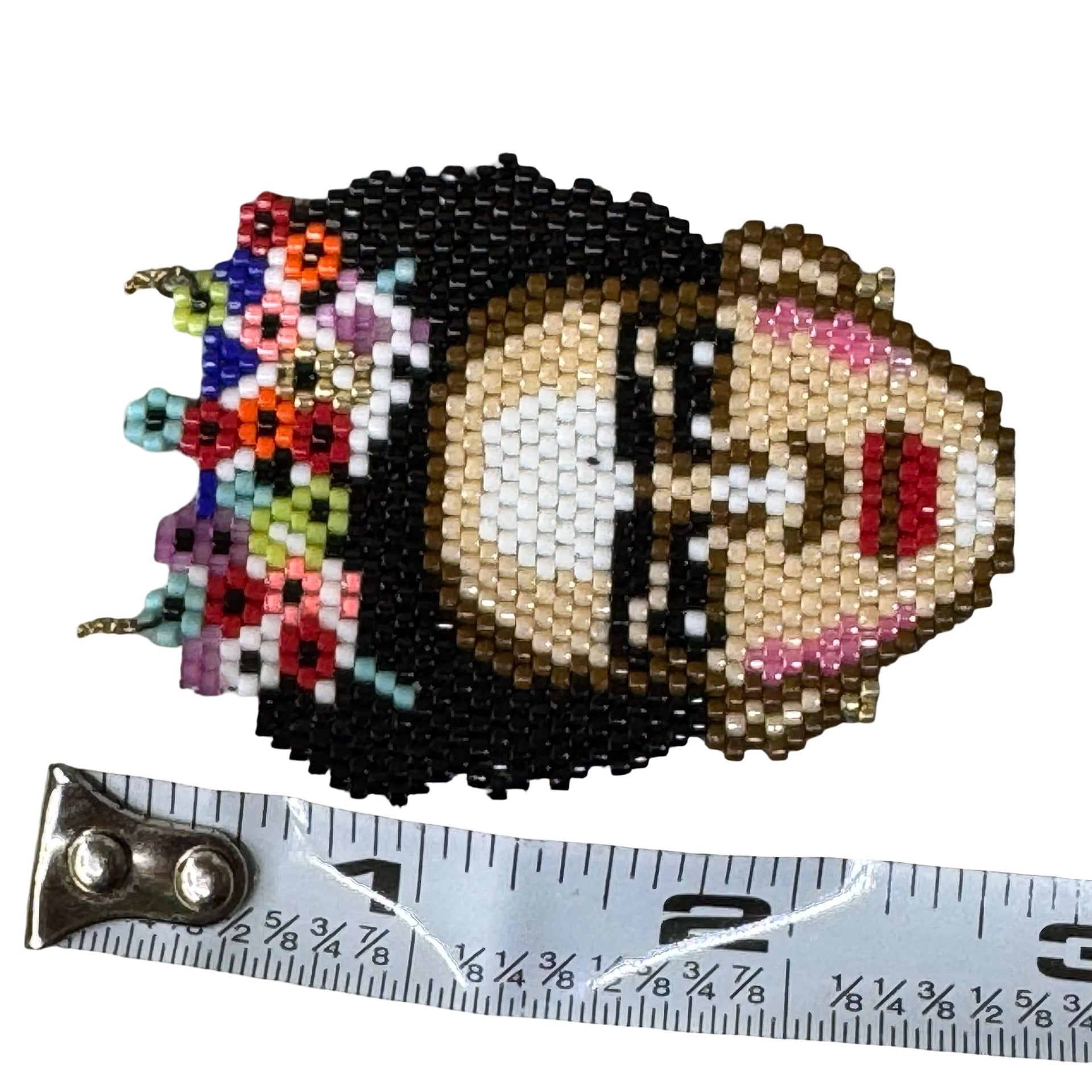 Handmade Beaded Frida Kahlo Pendant Necklace 14K Gold Chain Colorful Floral 18"