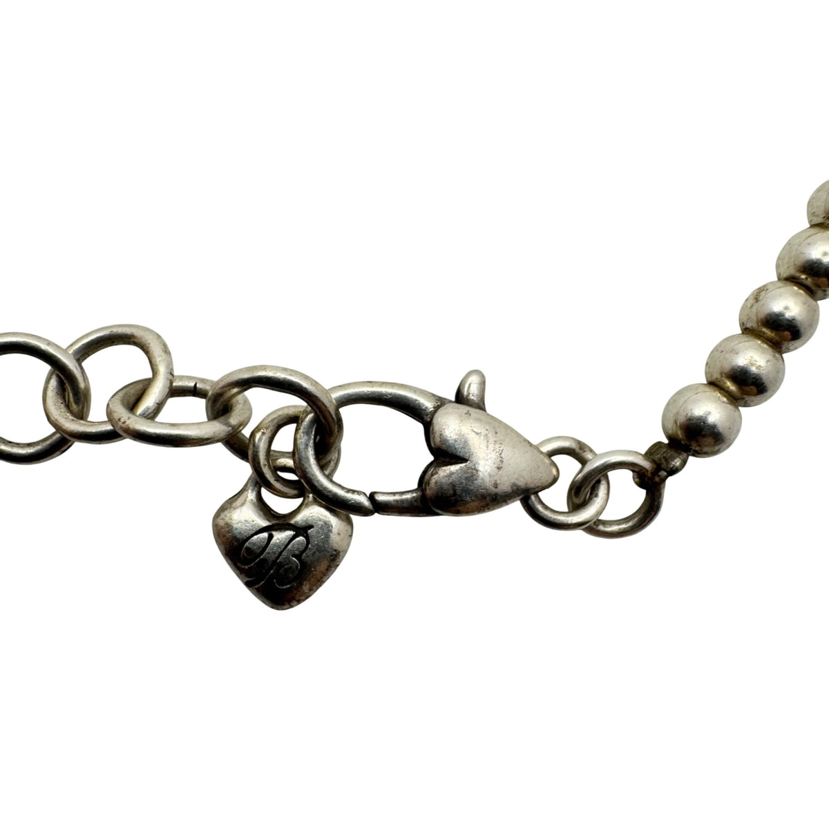 Brighton Meridian Heart Charm Bracelet Silver Beaded Retired 7" 8" Ball Chain 925