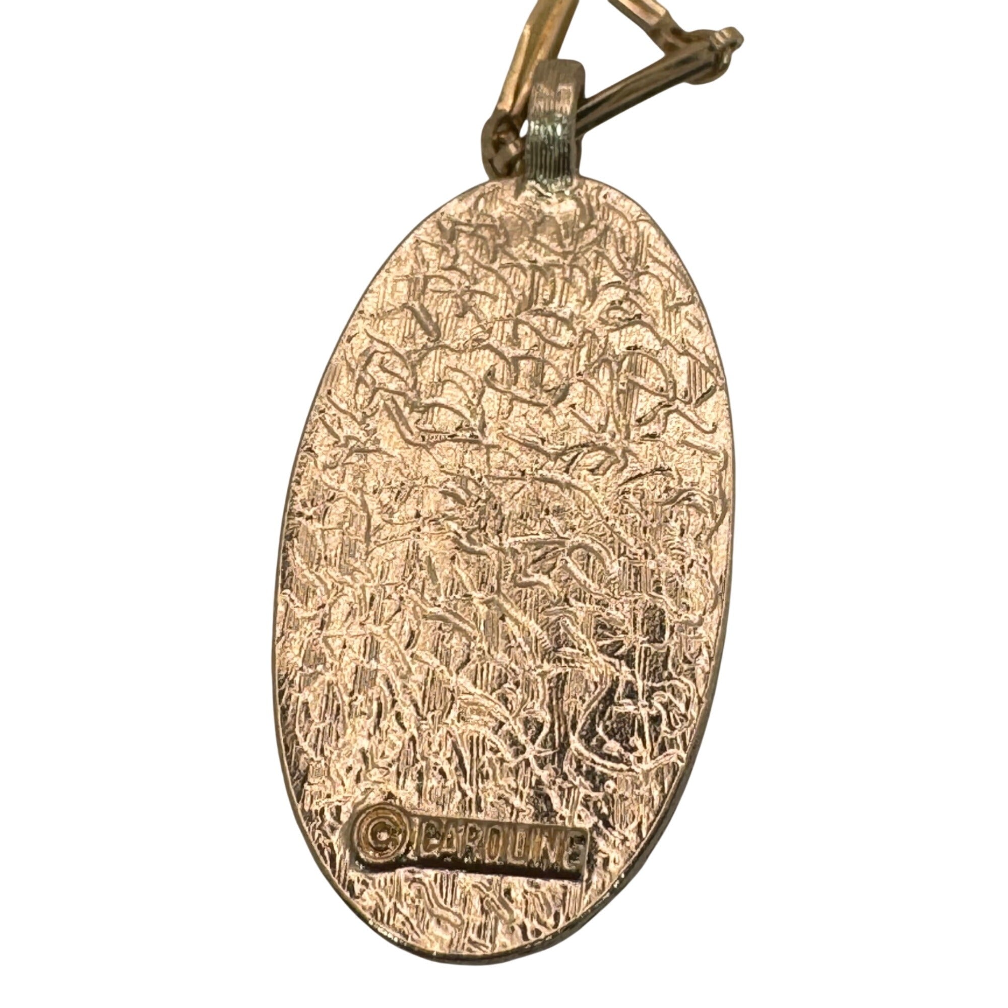 Caroline Enamel Flower Gold-Tone Oval Pendant Necklace Floral 25" Chain Vintage