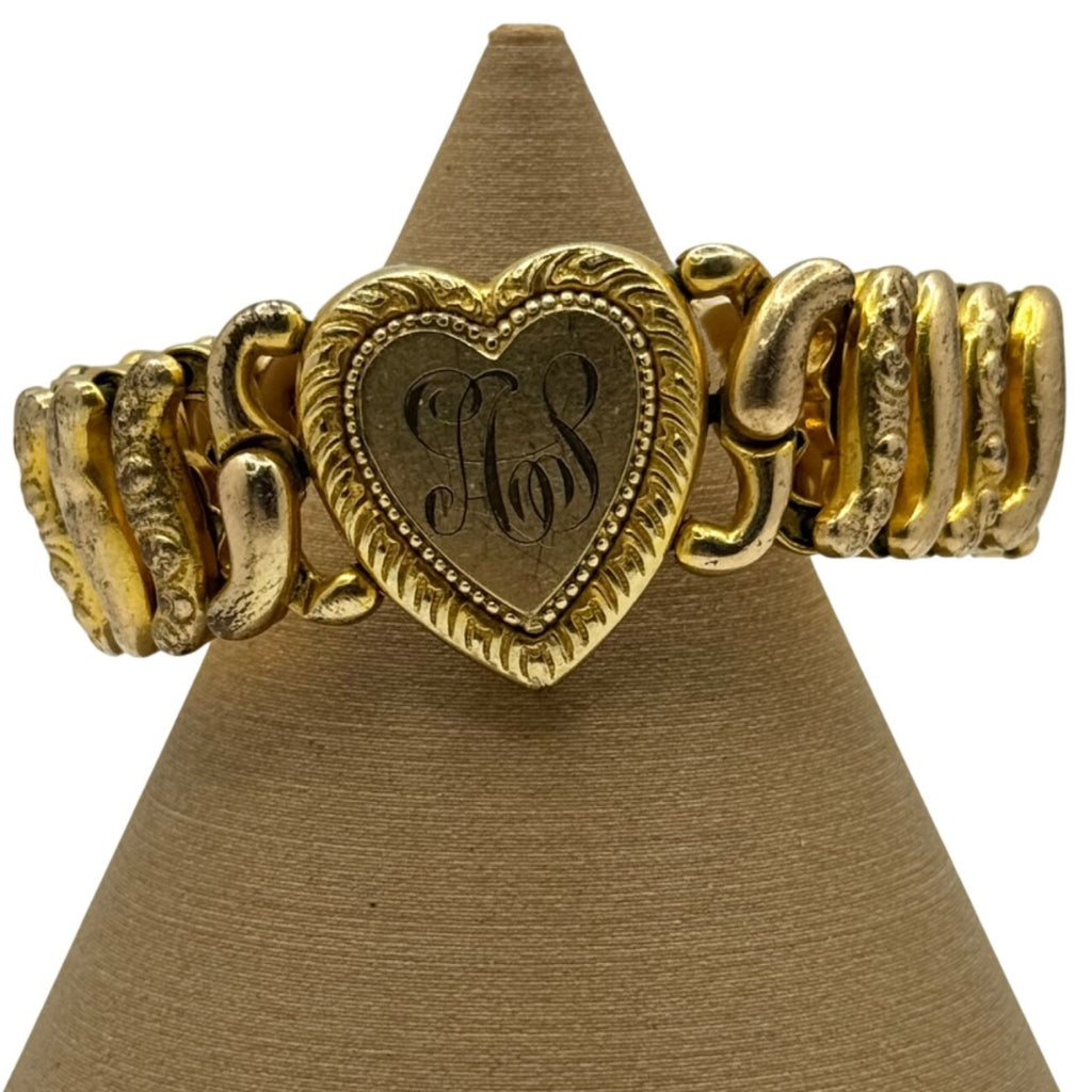 Antique Gold Filled American Queen Sweet Heart Locket Expandable Bracelet WWII