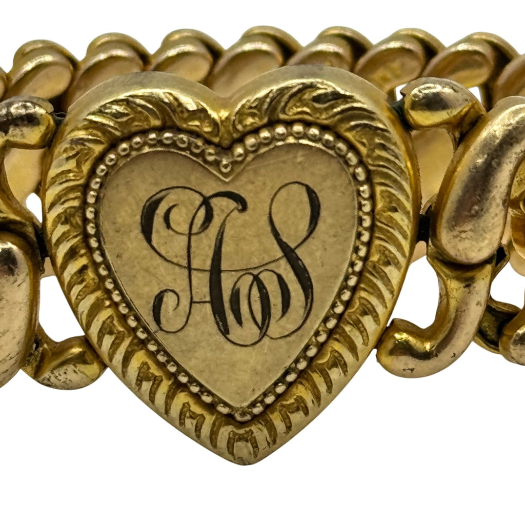 Antique Gold Filled American Queen Sweet Heart Locket Expandable Bracelet WWII