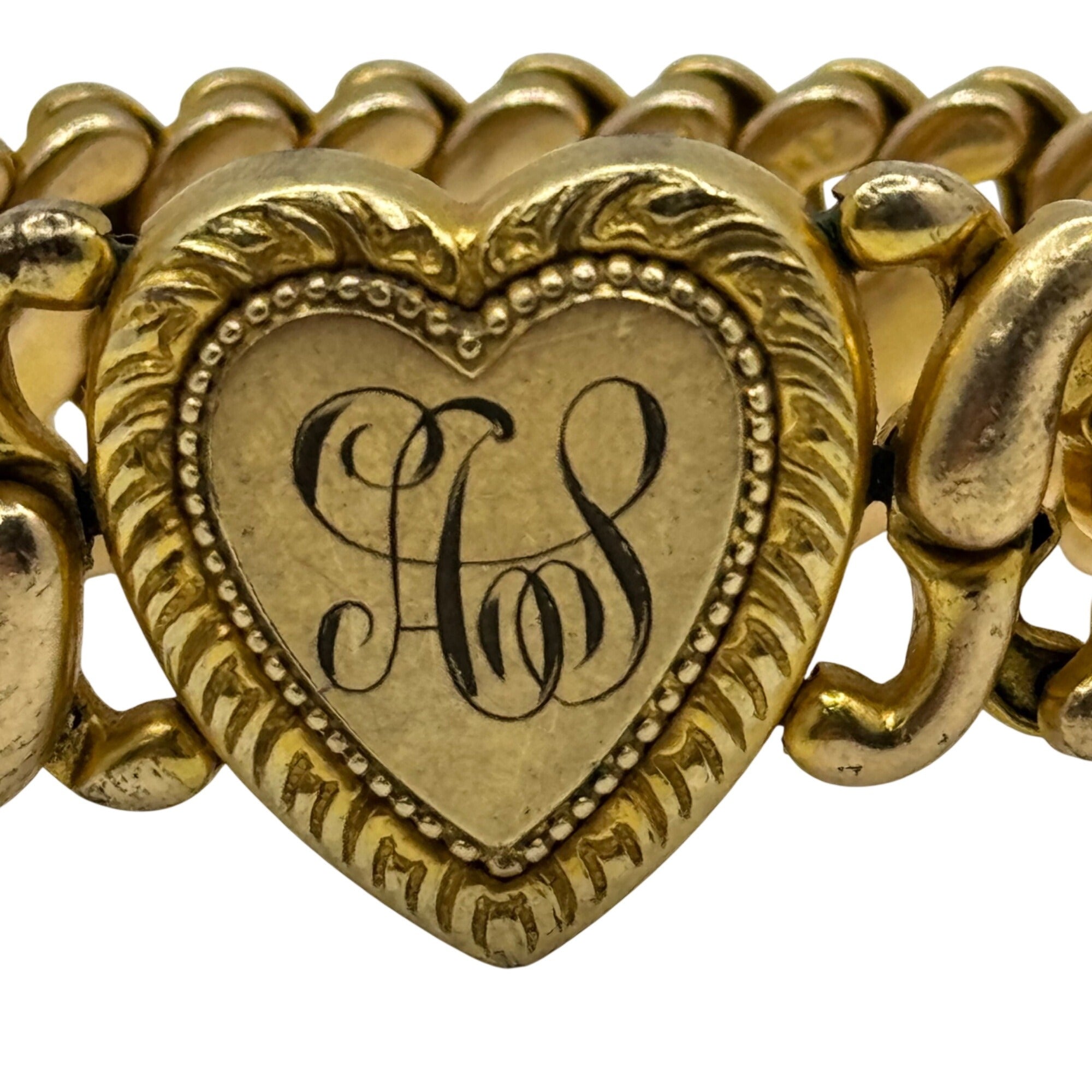 Antique Gold Filled American Queen Sweet Heart Locket Expandable Bracelet WWII
