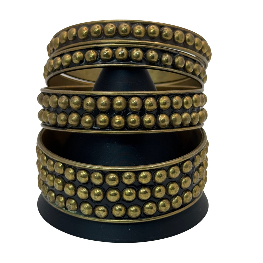 Set Of 4 Brass MCM Brutalist Lot Studded Bangles 7.75-8.25" Boho Stacking