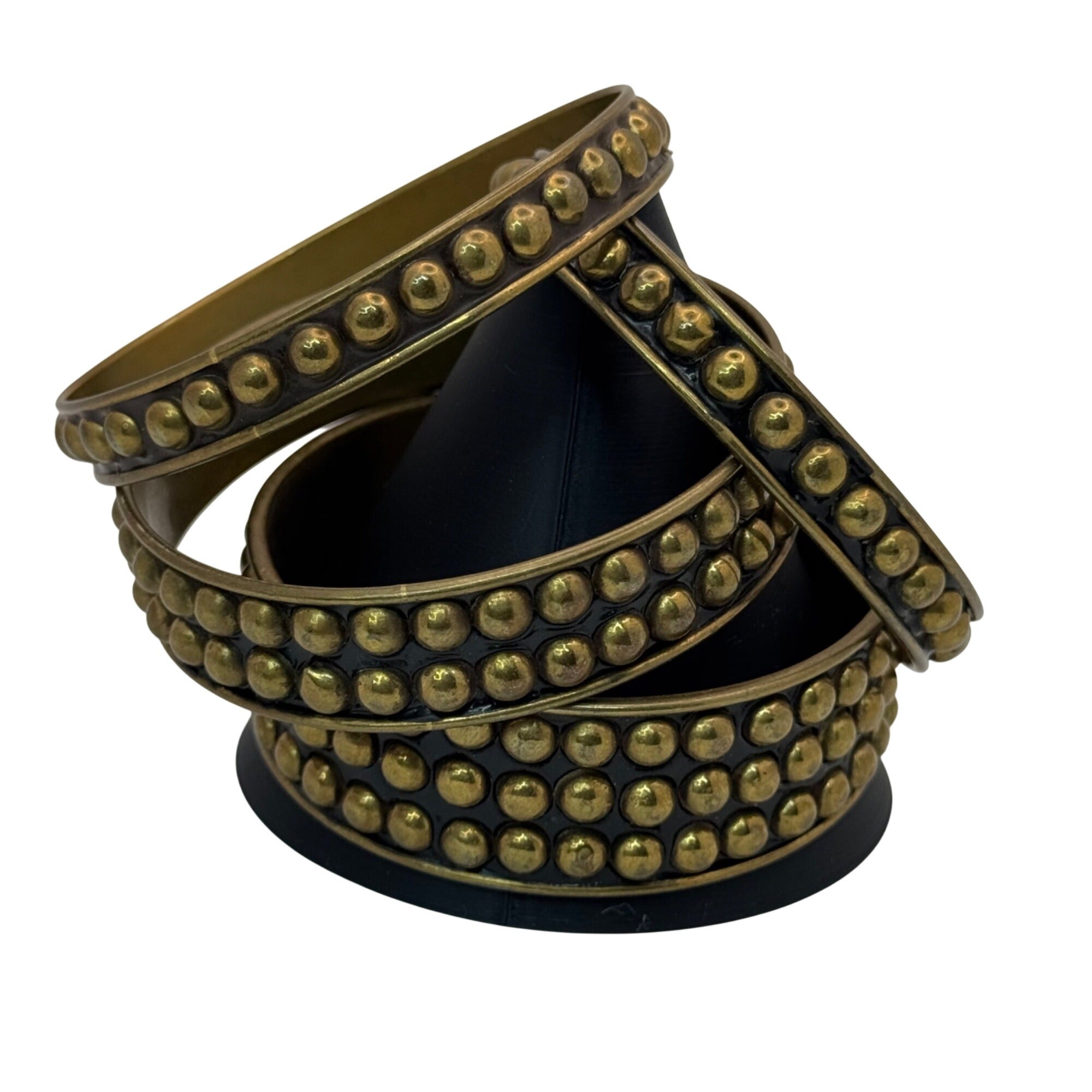 Set Of 4 Brass MCM Brutalist Lot Studded Bangles 7.75-8.25" Boho Stacking